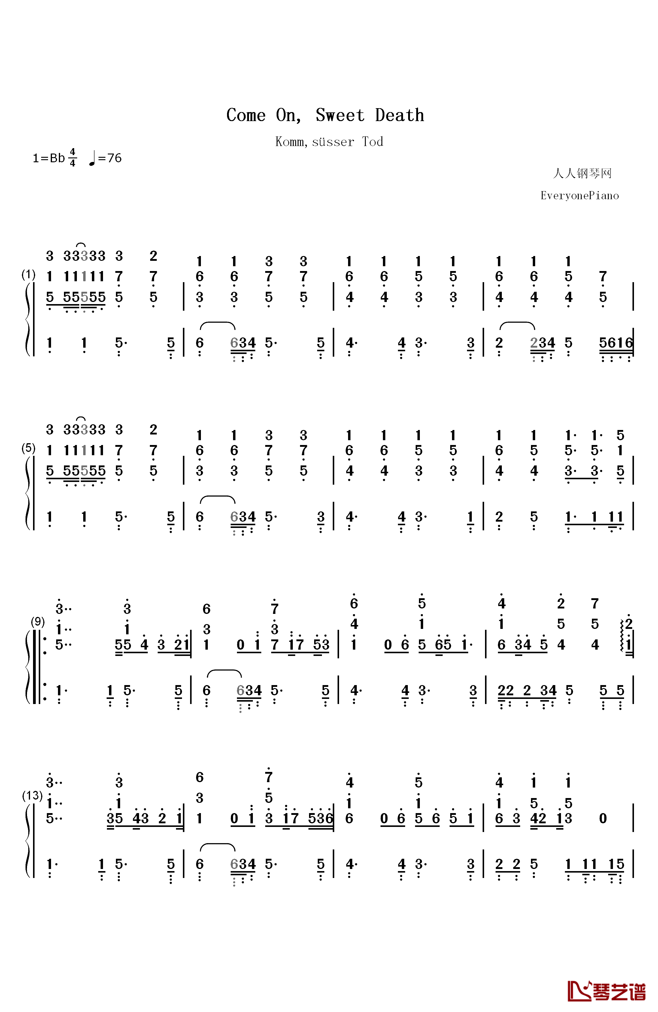 Come On Sweet Death钢琴简谱-数字双手-ARIANNE1