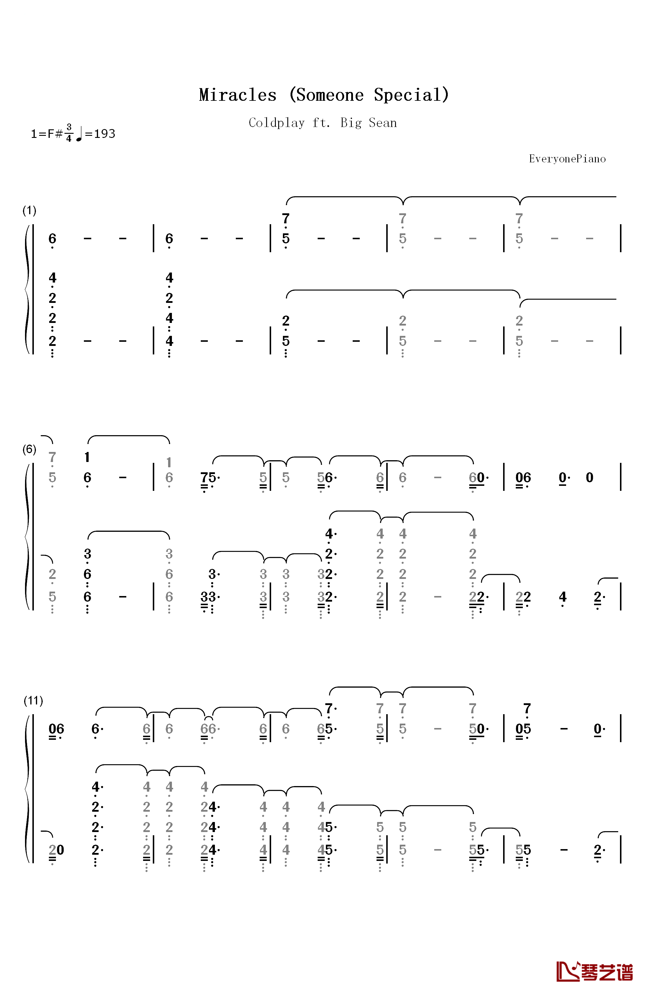 Miracles Someone Special钢琴简谱-数字双手-Coldplay ft Big Sean1