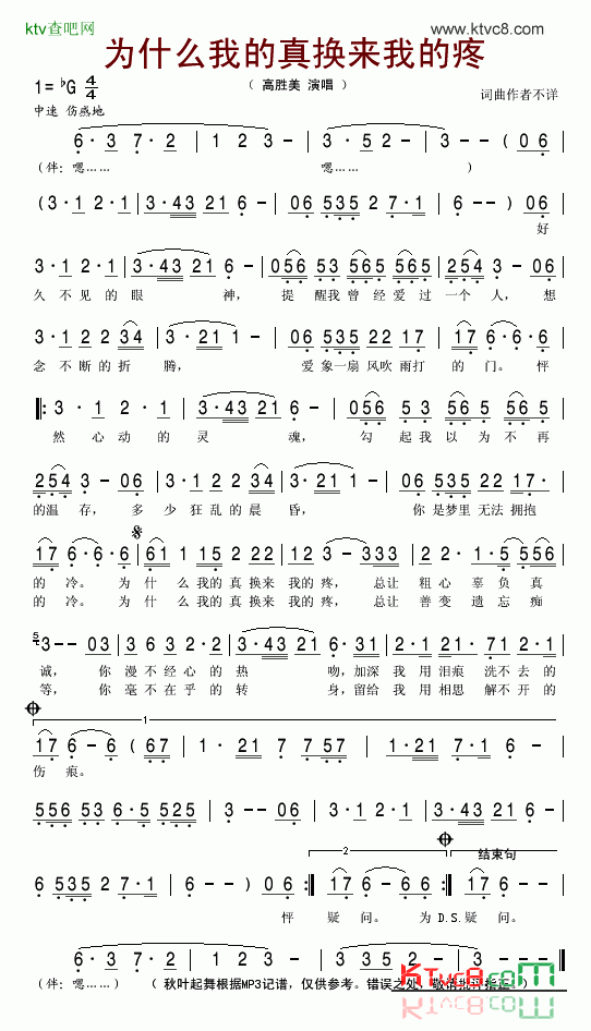 为什么我的真换来我的疼简谱-高胜美演唱1