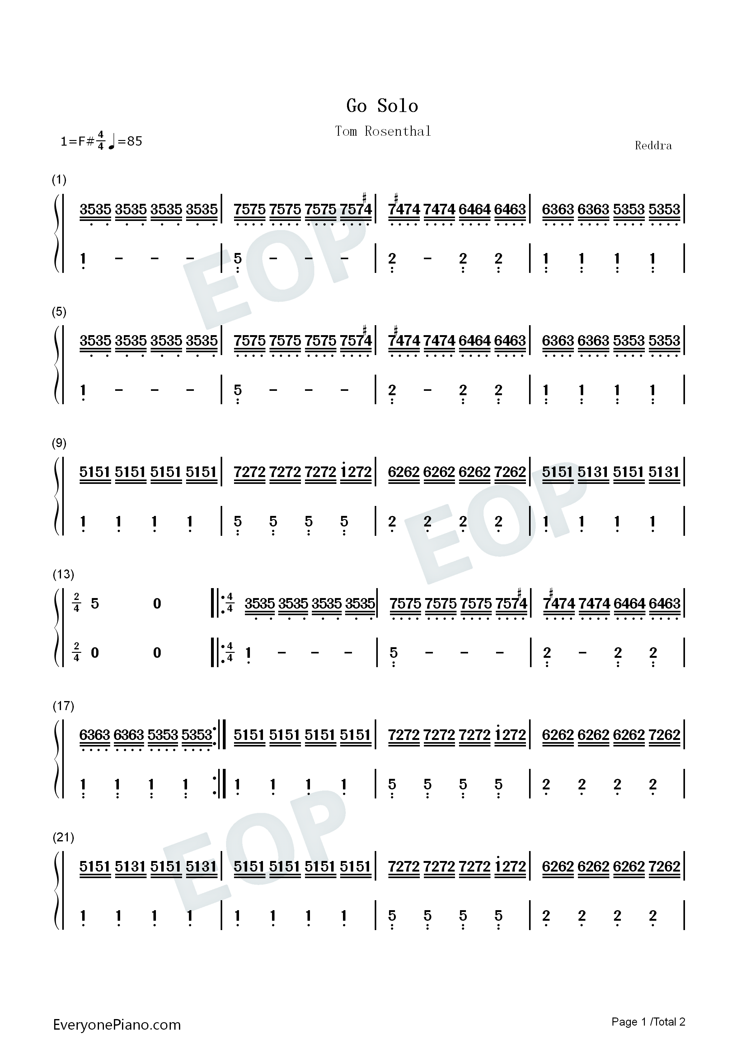 Go Solo钢琴简谱-Tom Rosenthal演唱1