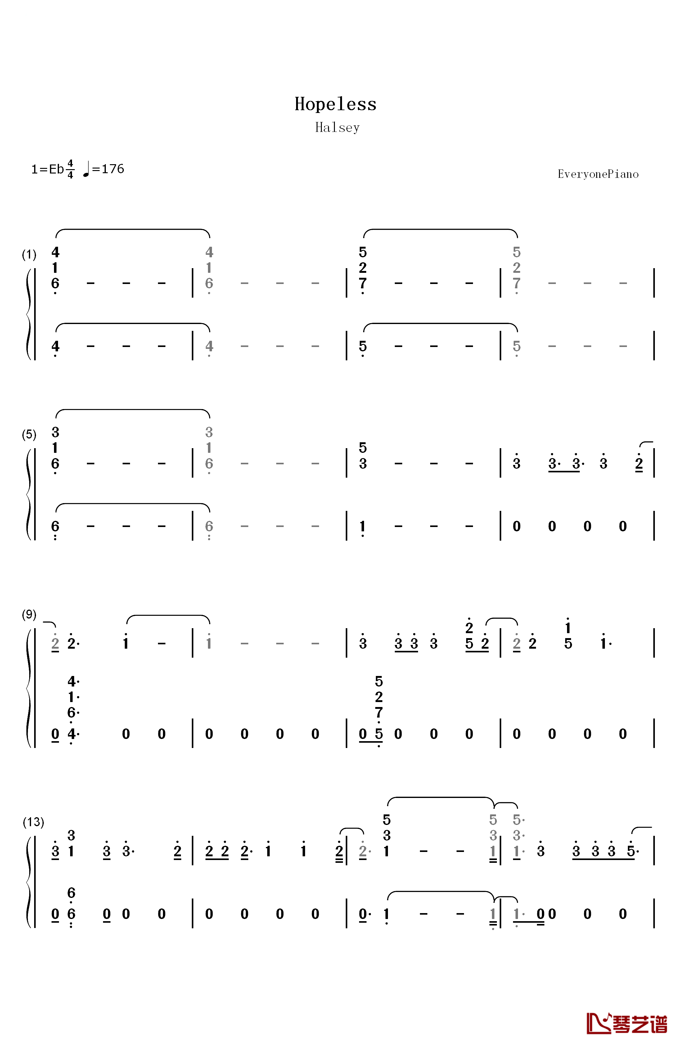 Hopeless钢琴简谱-数字双手-Halsey1