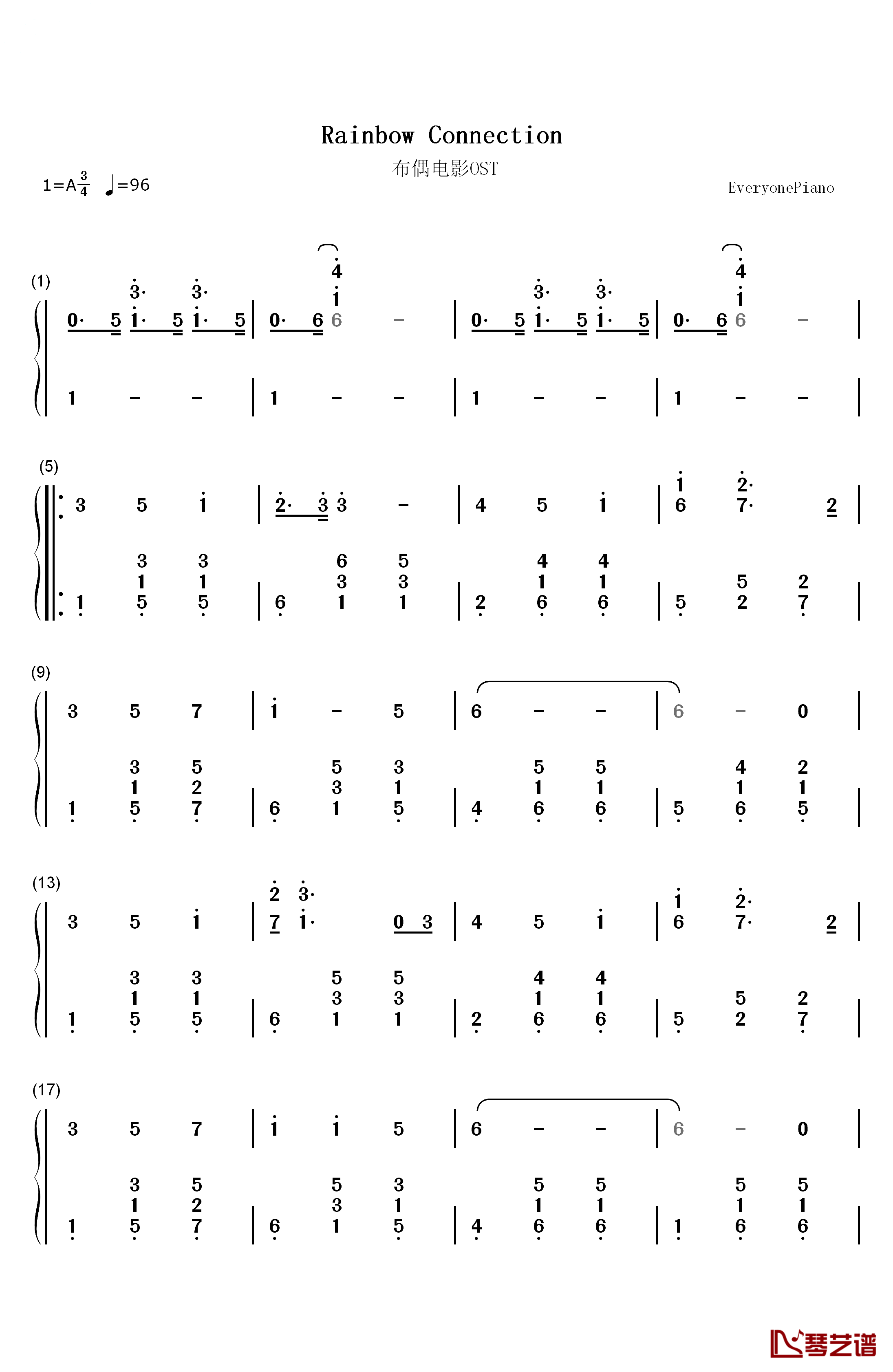 Rainbow Connection钢琴简谱-数字双手-Kermit the Frog1