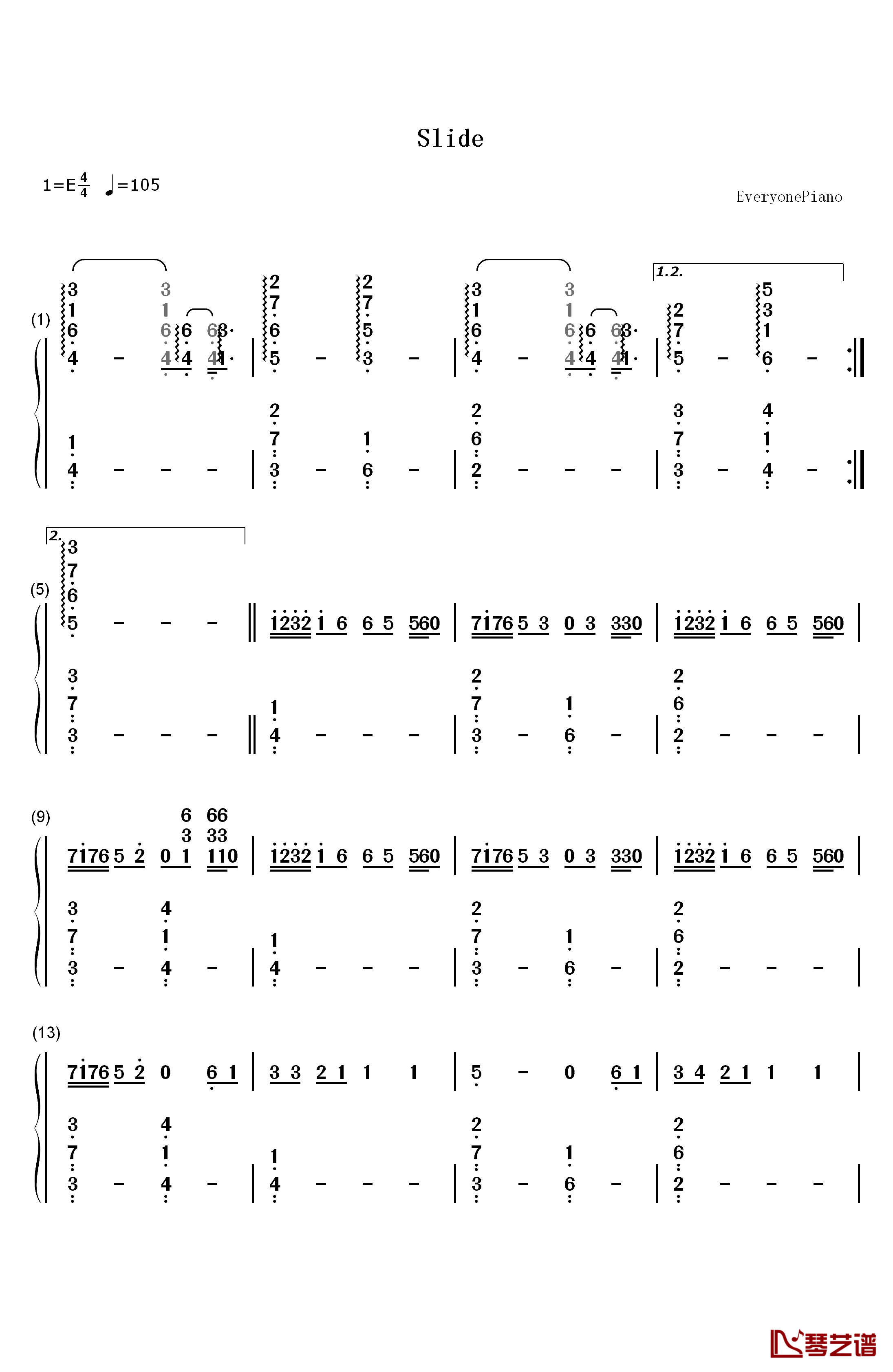 Slide钢琴简谱-数字双手-Calvin Harris1