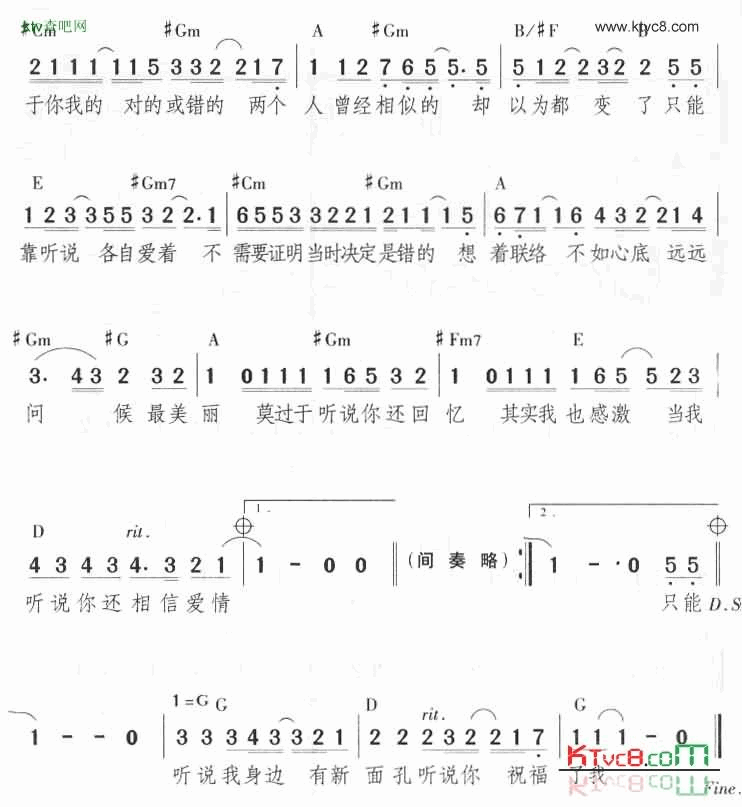 听说简谱+吉它演奏和弦[不同版本]简谱-刘若英演唱1