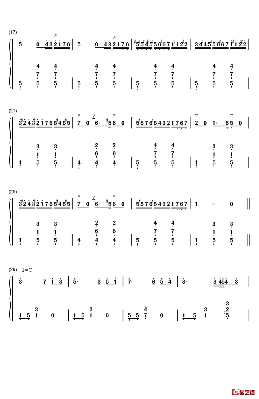 在草地上钢琴简谱-数字双手-利什内2