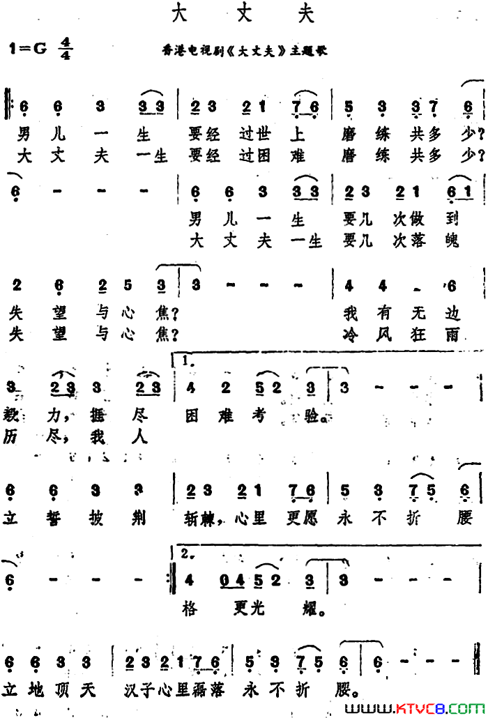 大丈夫香港电视剧《大丈夫》主题歌简谱1