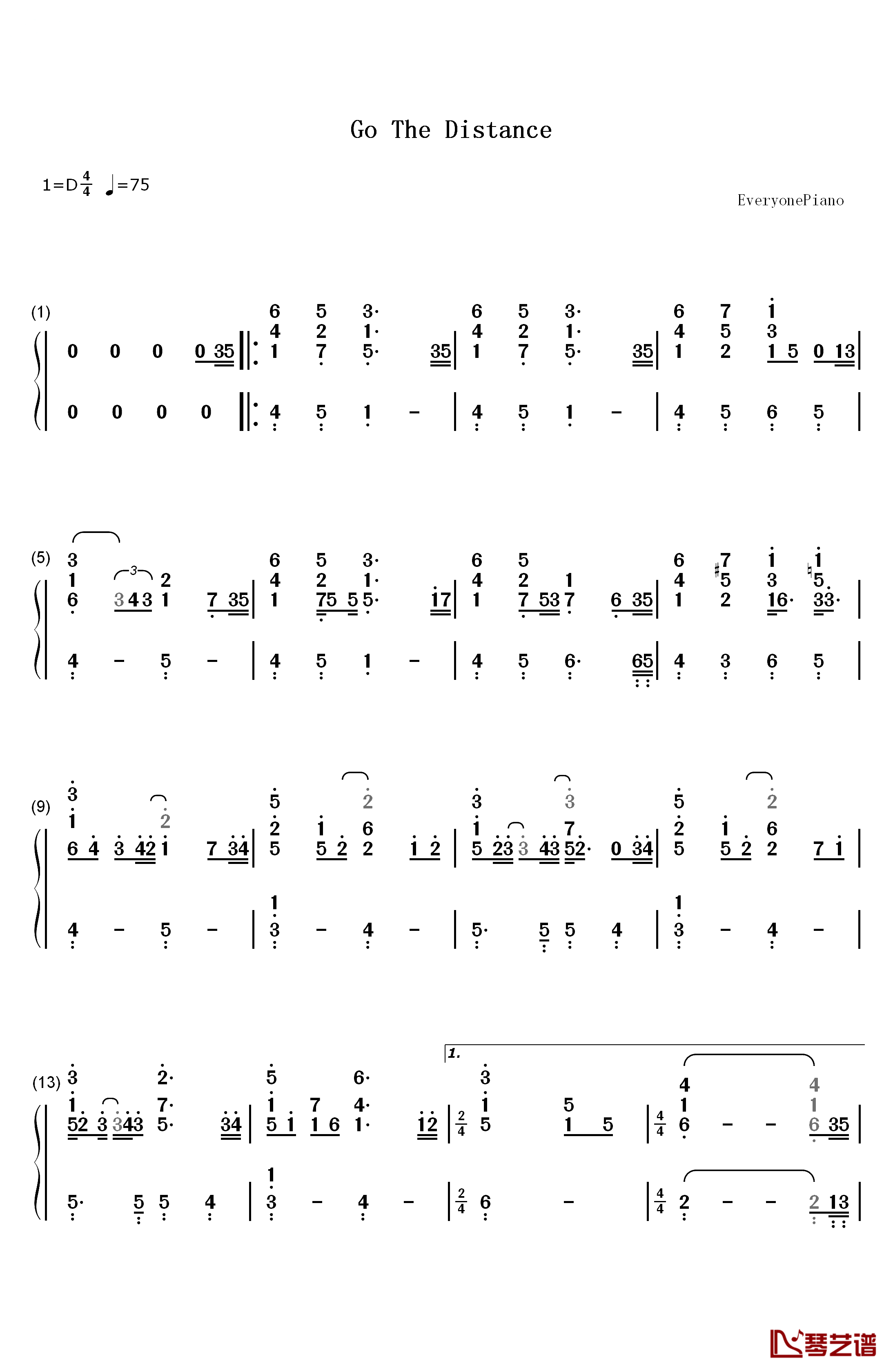 Go the Distance钢琴简谱-数字双手-Roger Bart1