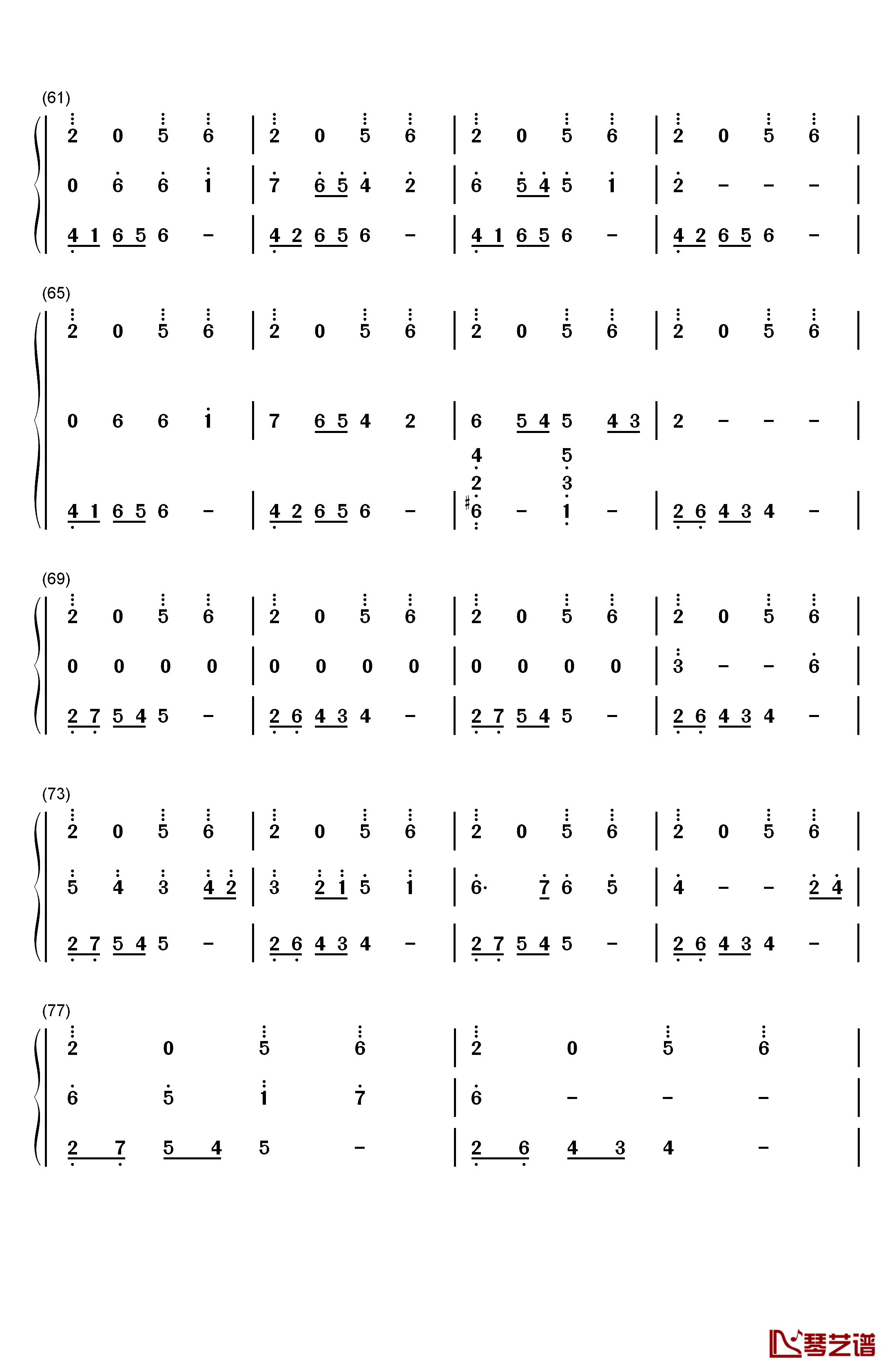 花儿落了钢琴简谱-数字双手-林海4