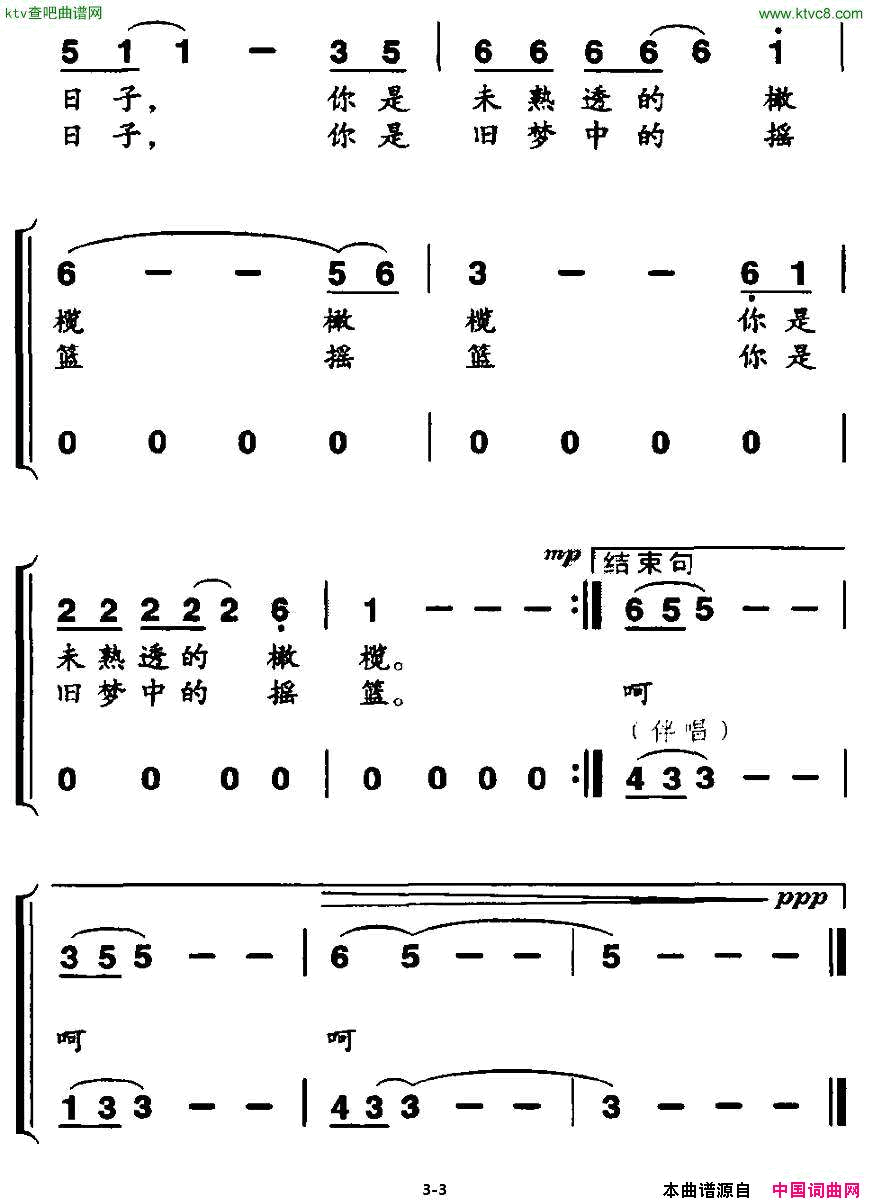 眼前的日子简谱1