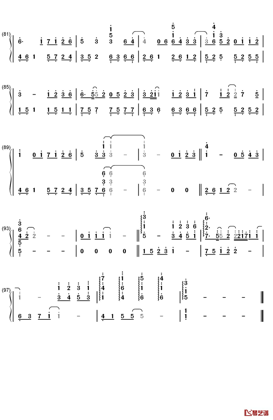 独家记忆钢琴简谱-数字双手-陈小春4