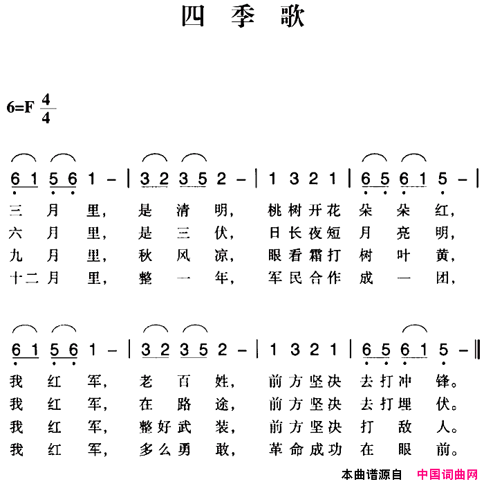 赣南闽西红色歌曲：四季歌简谱1