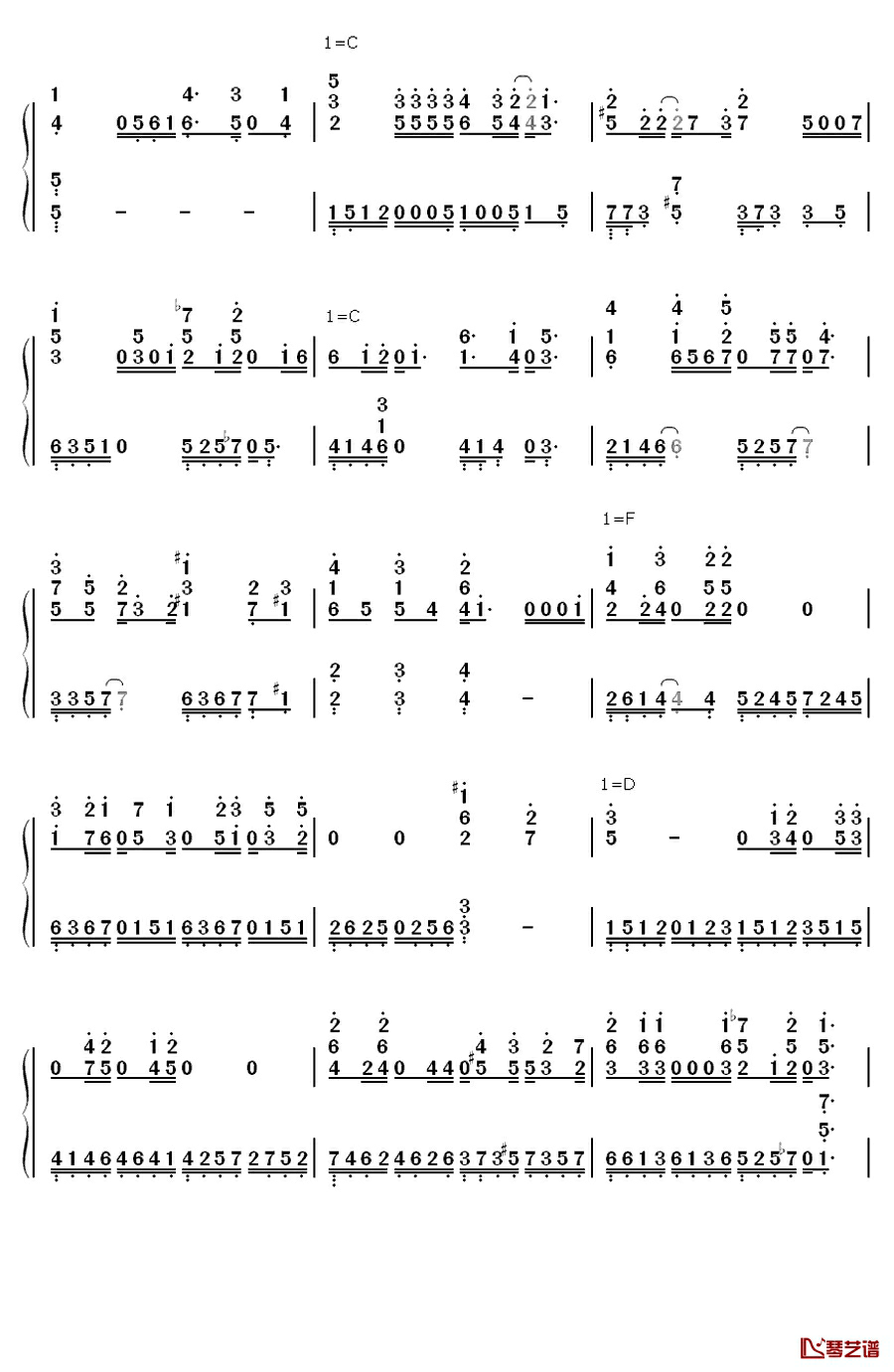 呼吸钢琴简谱-数字双手-CHEN&张力尹2