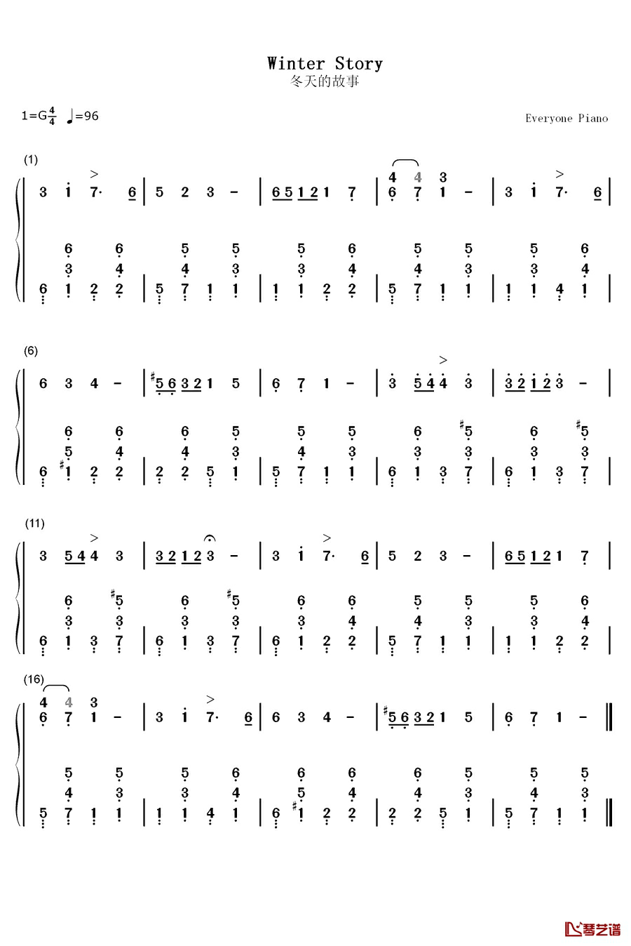 冬天的故事钢琴简谱-数字双手-A.契布尔卡1