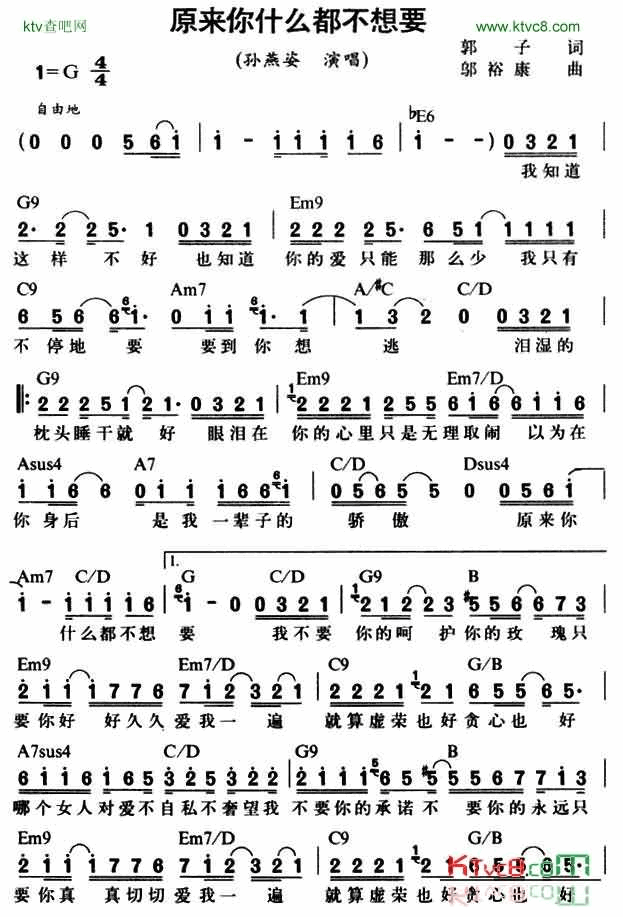 原來你什么都不想要简谱-孙燕姿演唱1