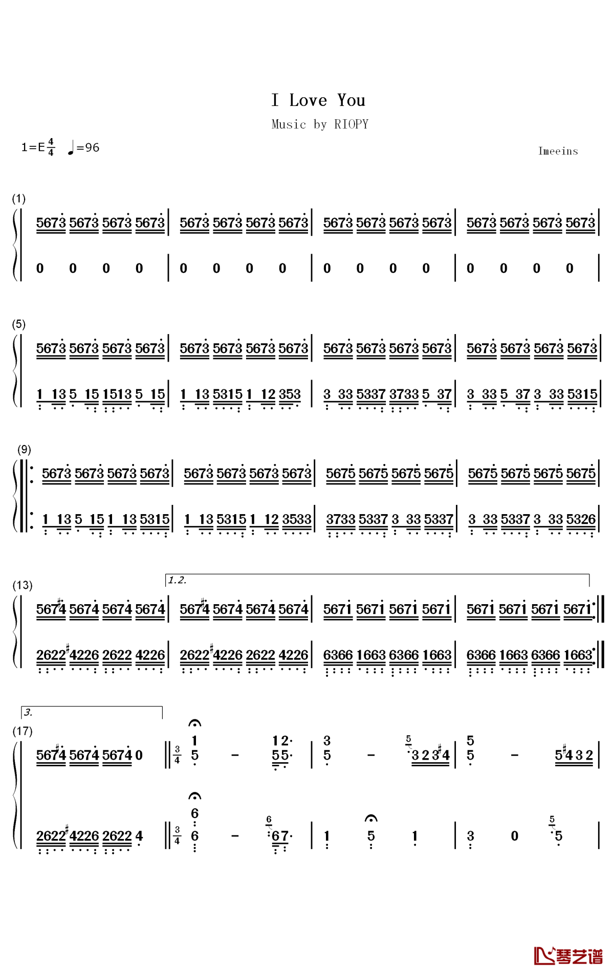 I Love You钢琴简谱-数字双手-RIOPY1