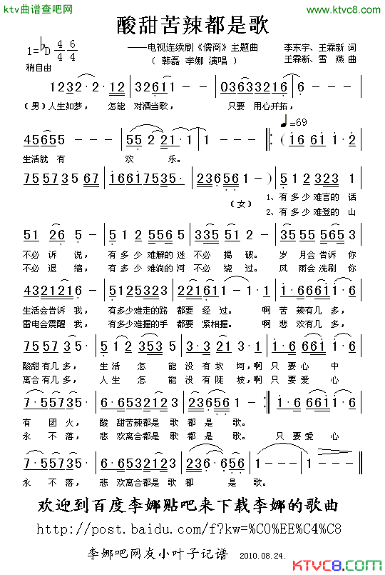 酸甜苦辣都是歌电视连续剧《儒商》主题曲简谱-李娜演唱-李东宇、王霖新/王霖新、雪燕词曲1