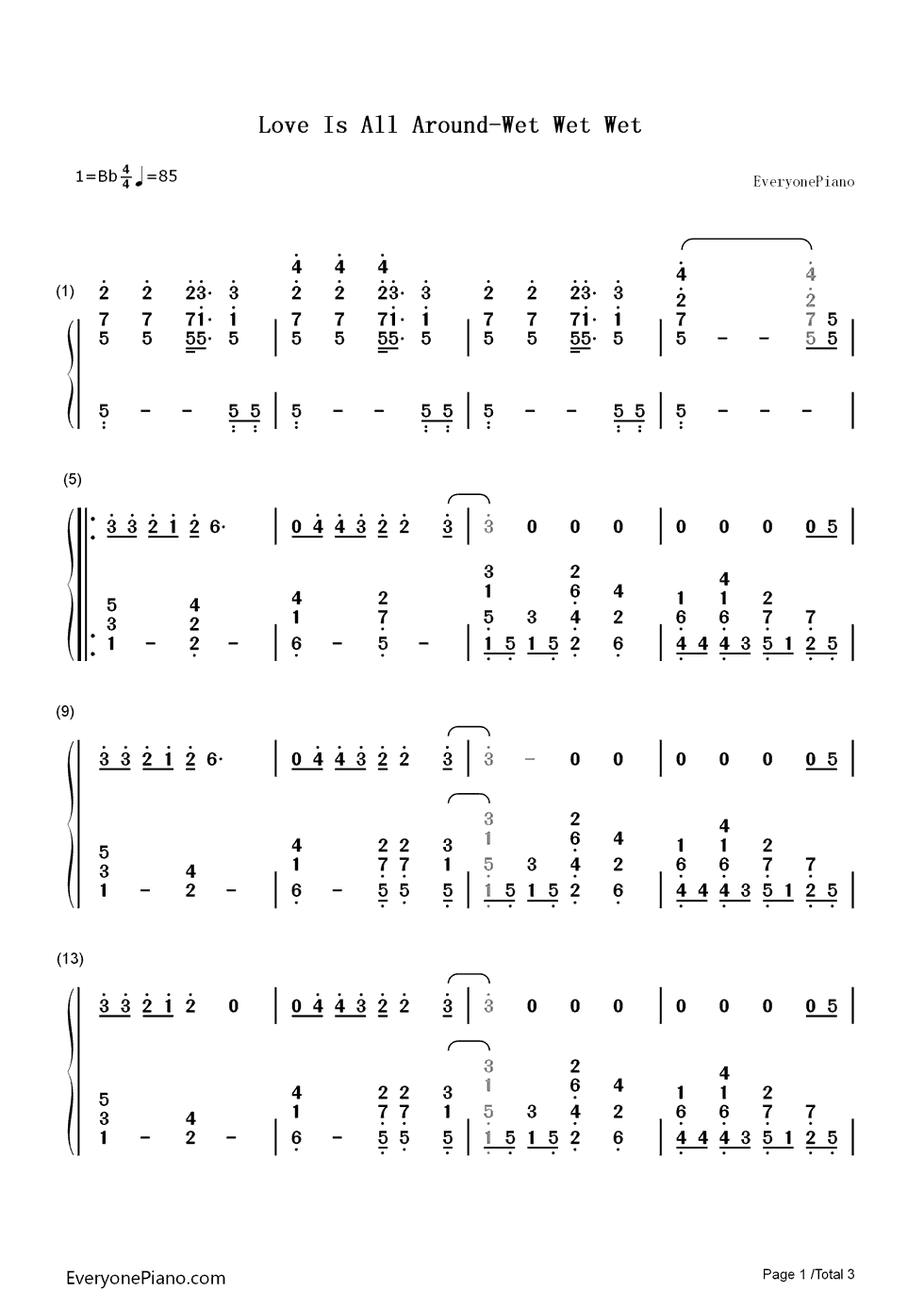 Love Is All Around钢琴简谱-数字双手-Wet Wet Wet1