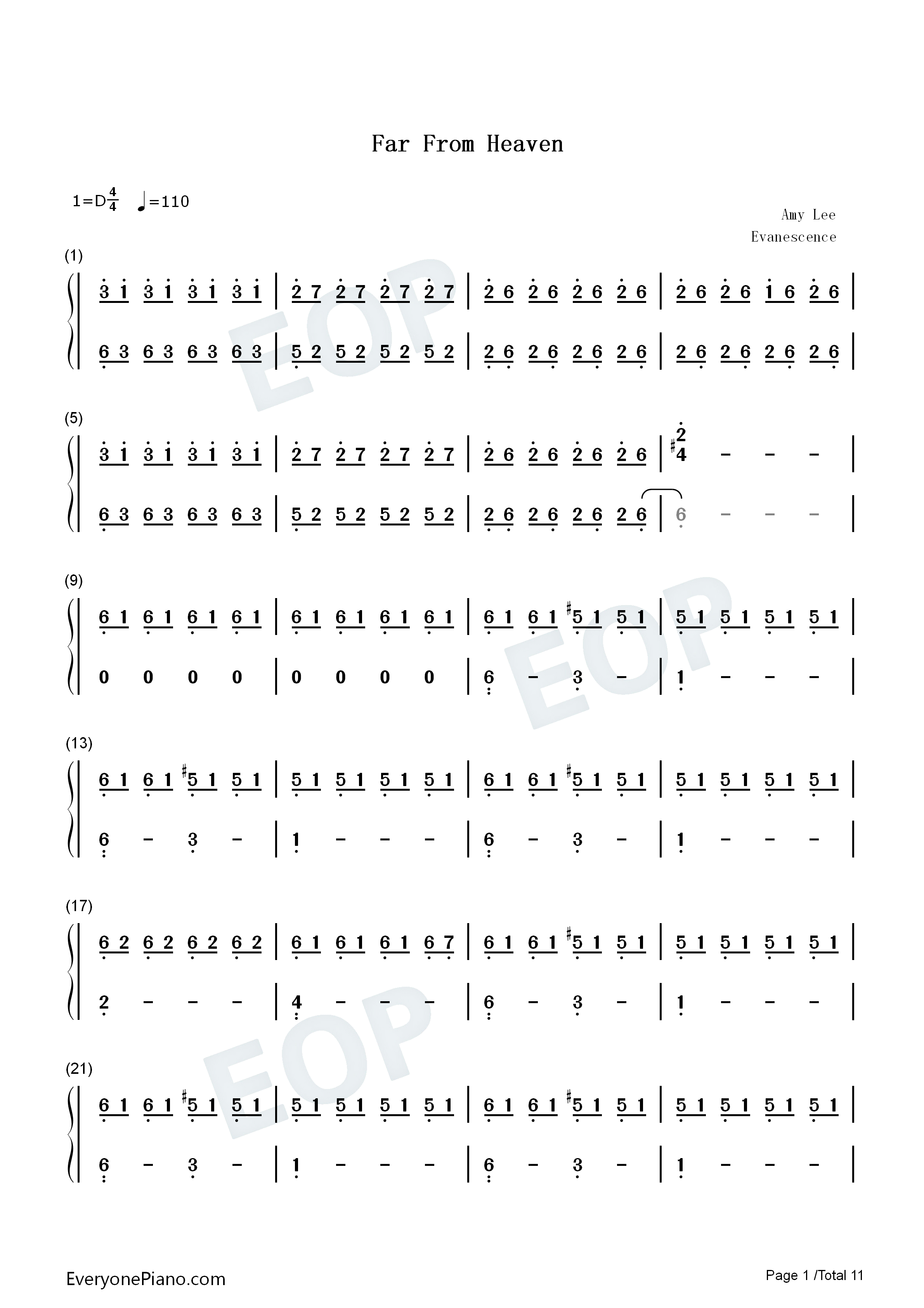 Far From Heaven钢琴简谱-Evanescence演唱1
