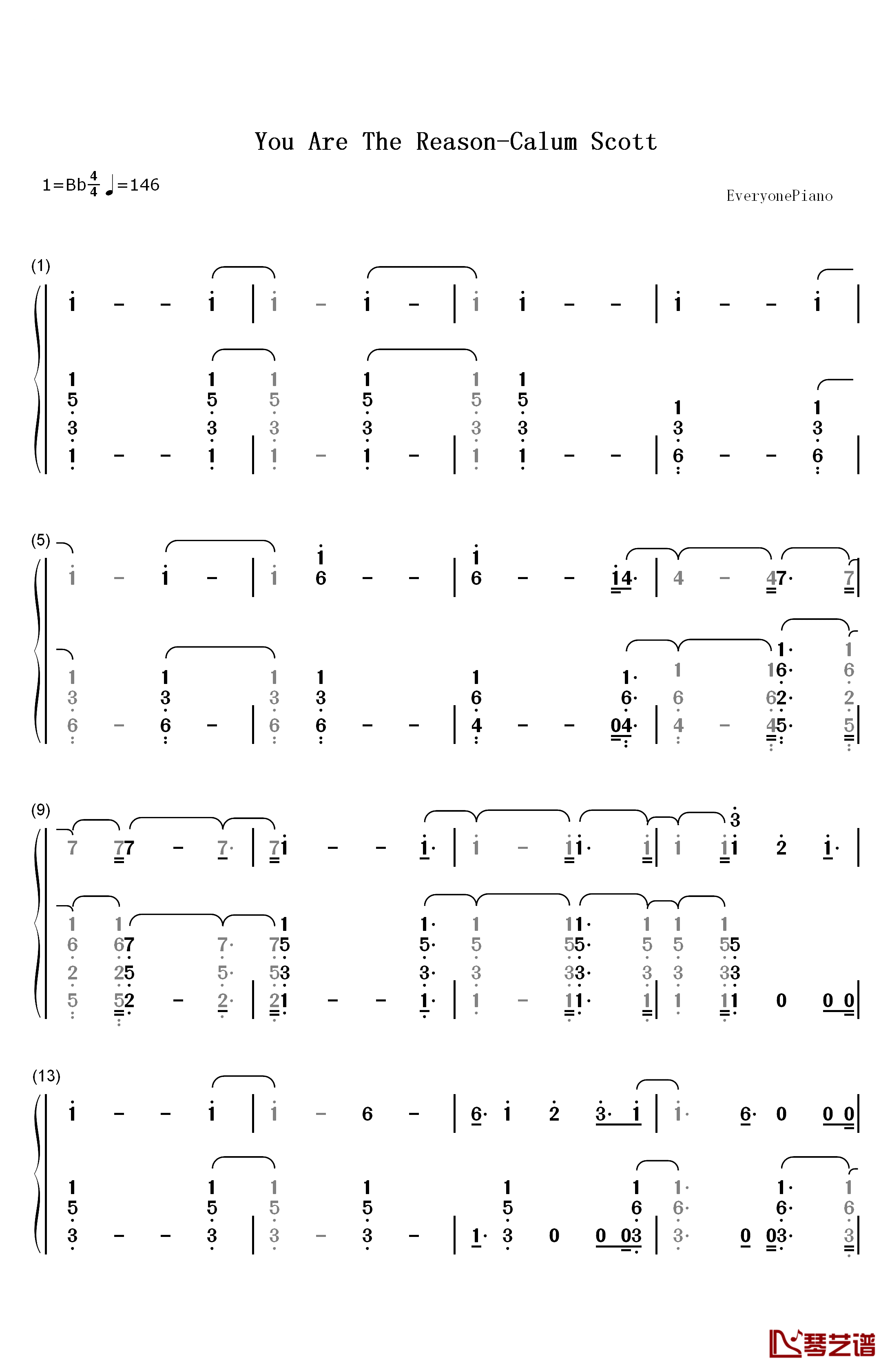 You Are The Reason钢琴简谱-数字双手-Calum Scott1