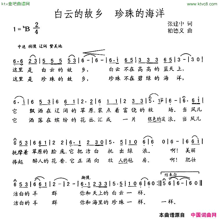 白云的故乡珍珠的海洋张建中词柏德义曲简谱1