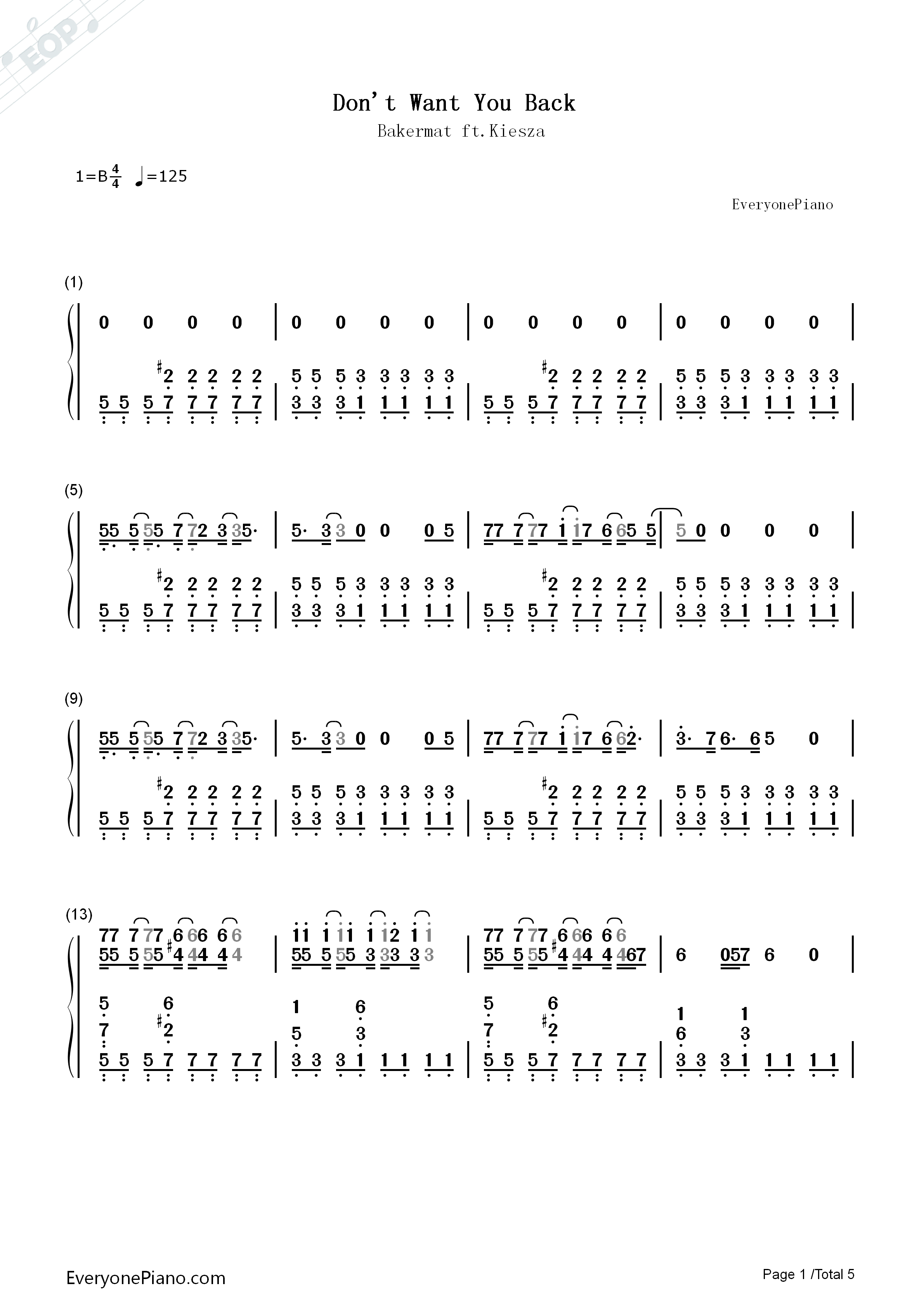 Don't Want You Back钢琴简谱-Bakermat演唱1