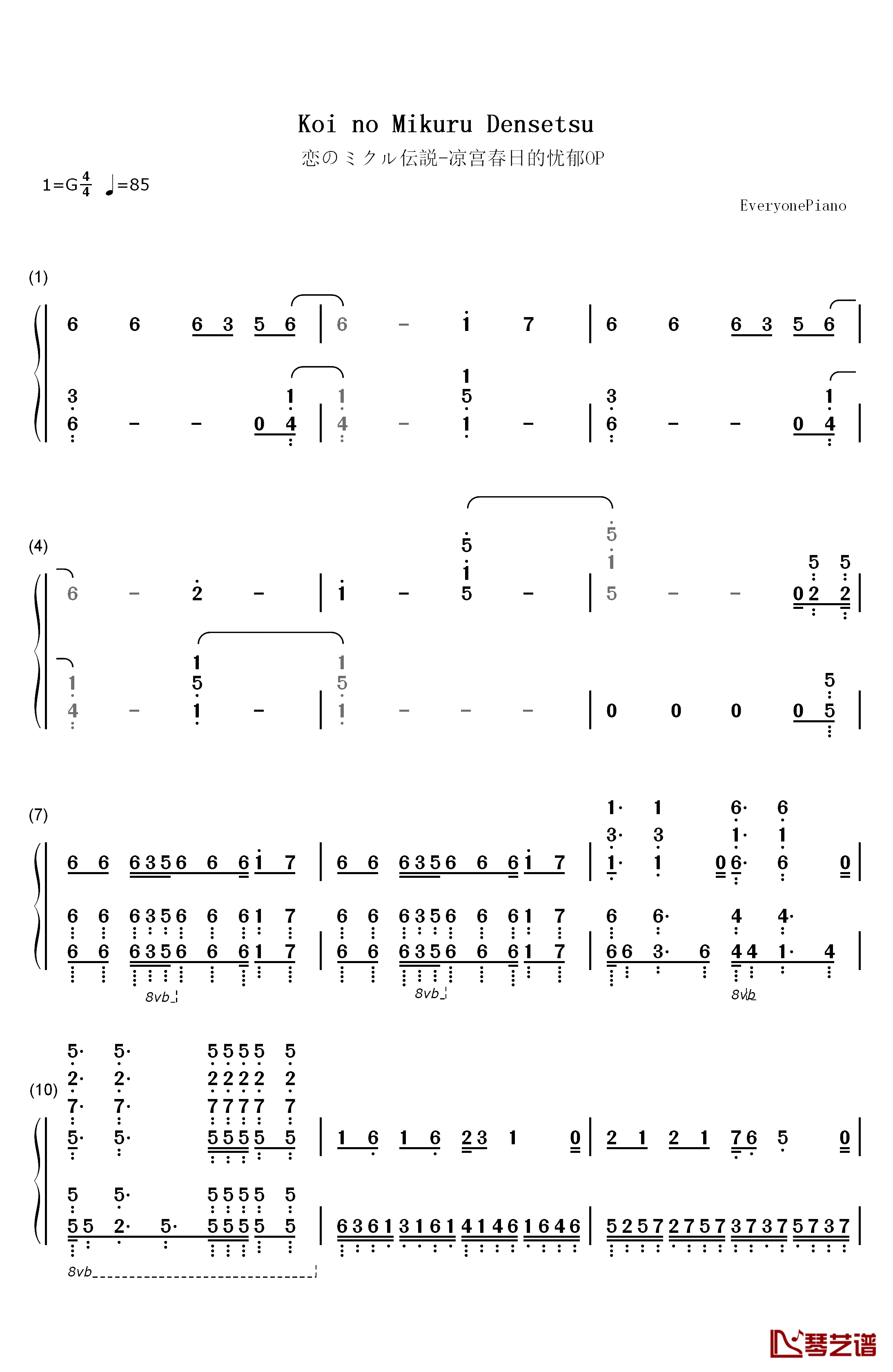 恋のミクル伝説钢琴简谱-数字双手-后藤邑子1