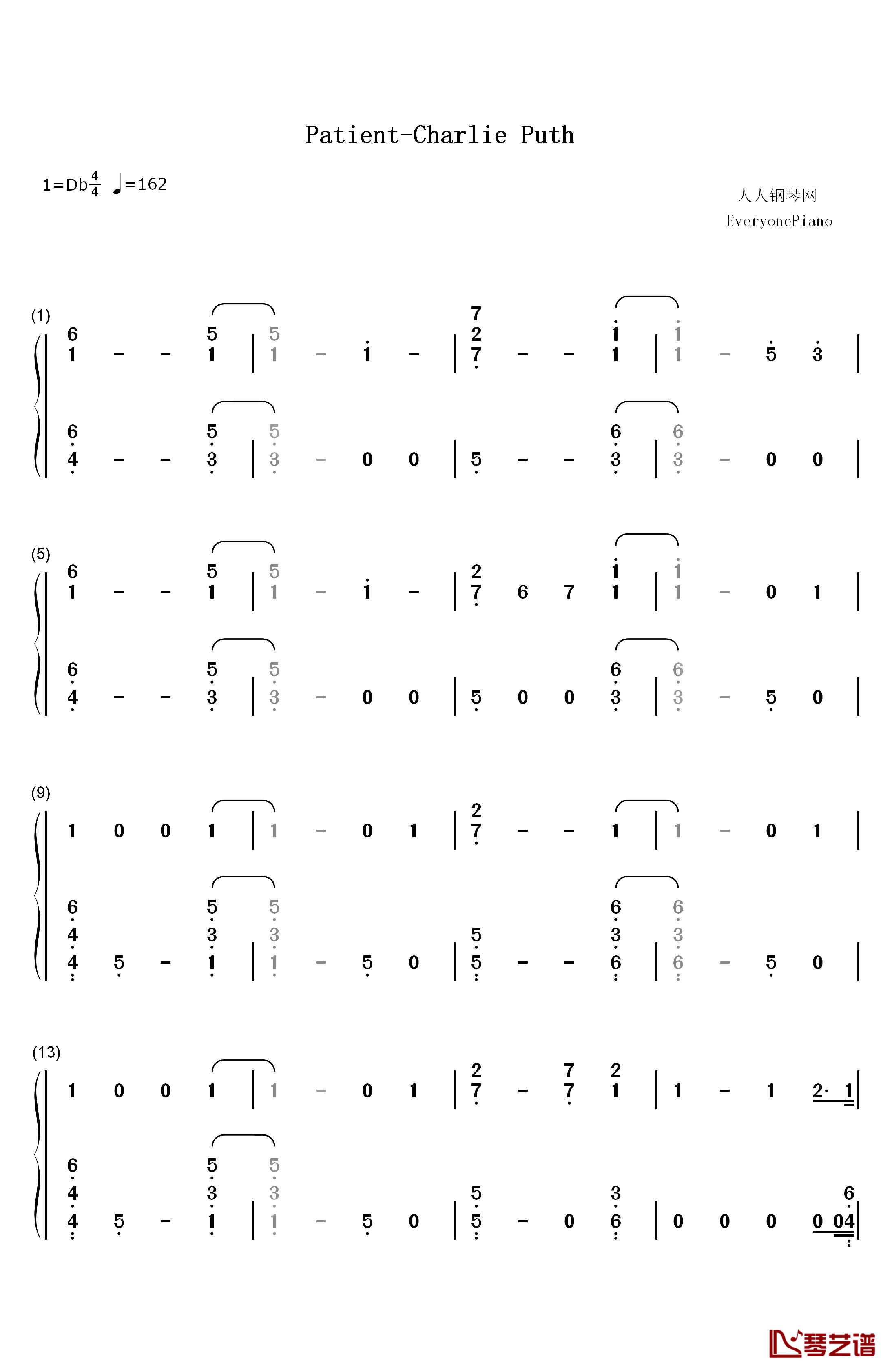 Patient钢琴简谱-数字双手-Charlie Puth1