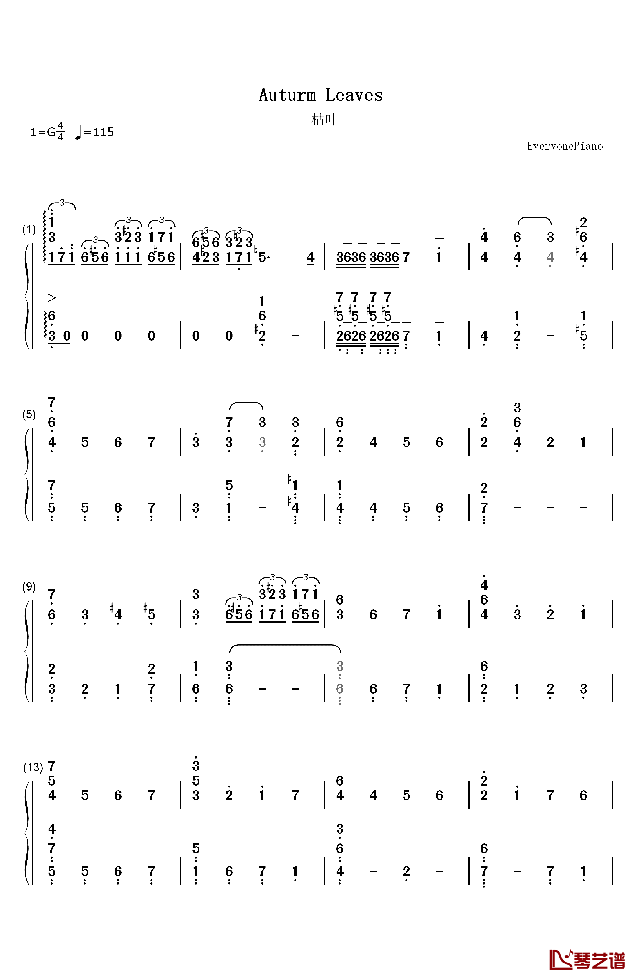 Autumn Leaves钢琴简谱-数字双手-Joseph Kosma1