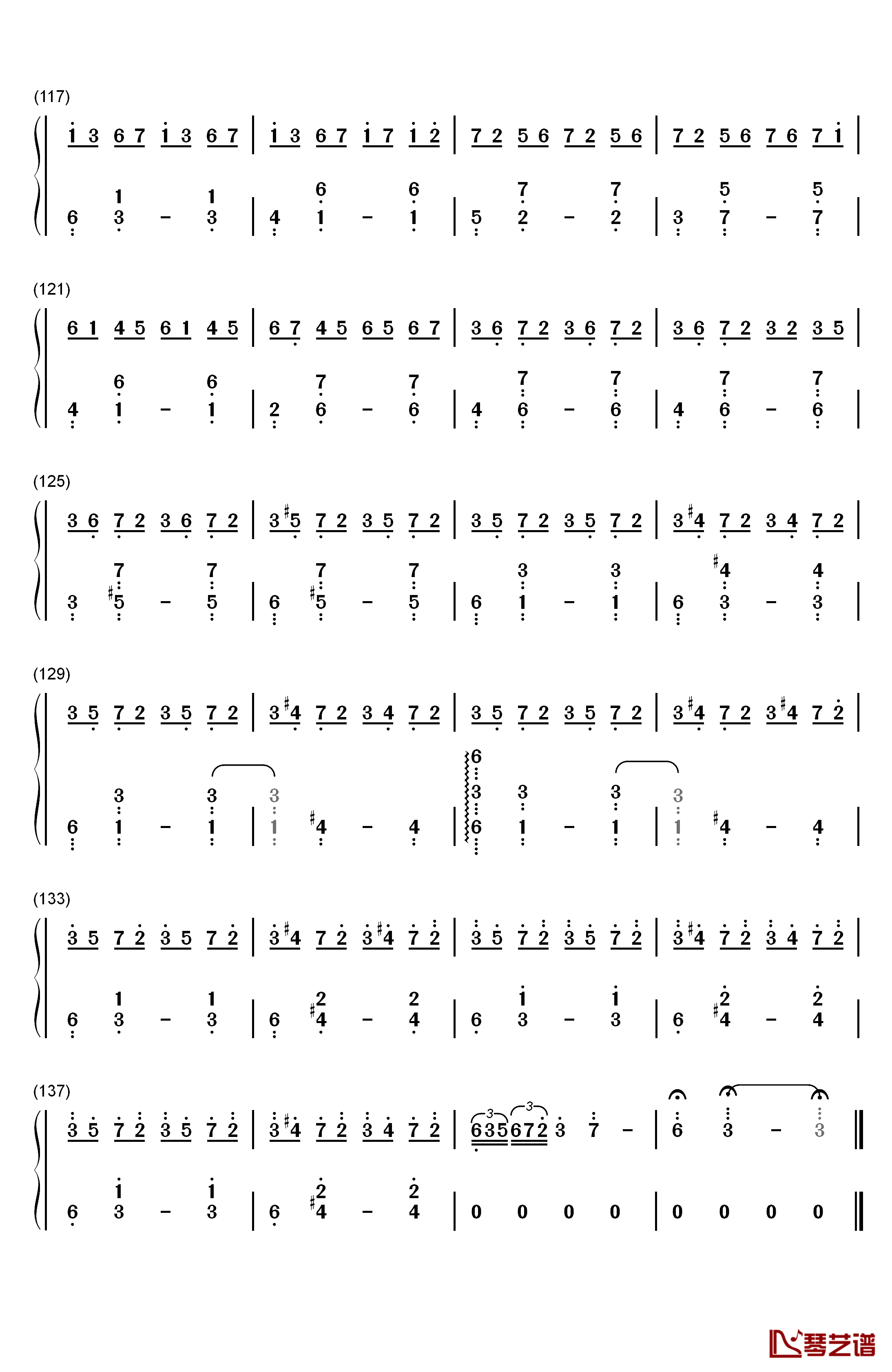 几度枫红钢琴简谱-数字双手-林海6