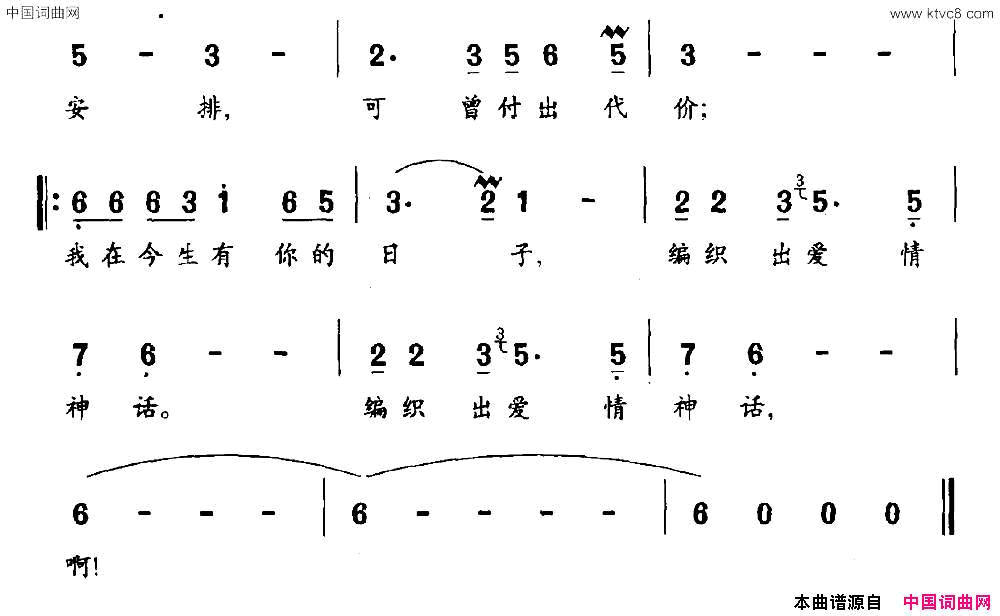 爱情神话连续剧《遭遇昨天》片尾曲简谱1