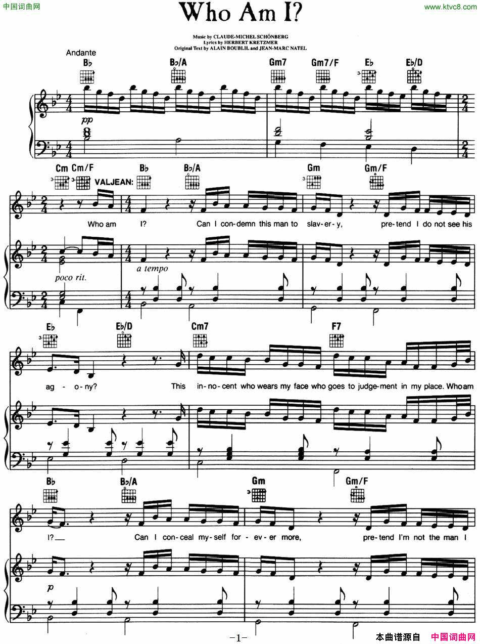 WhoAmI音乐剧《悲惨世界》Les Miserables选曲、正谱简谱1