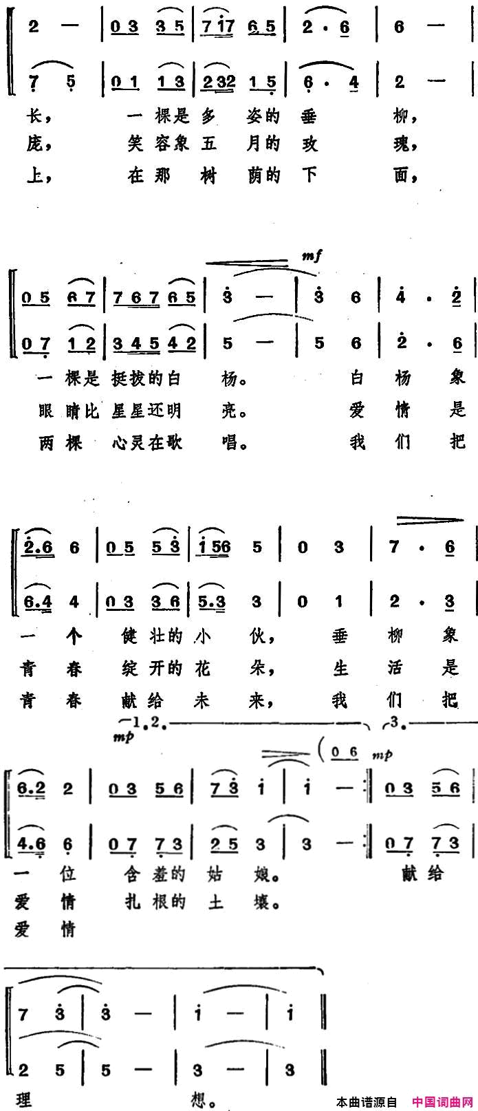 在清清的泉水旁女声二重唱简谱1