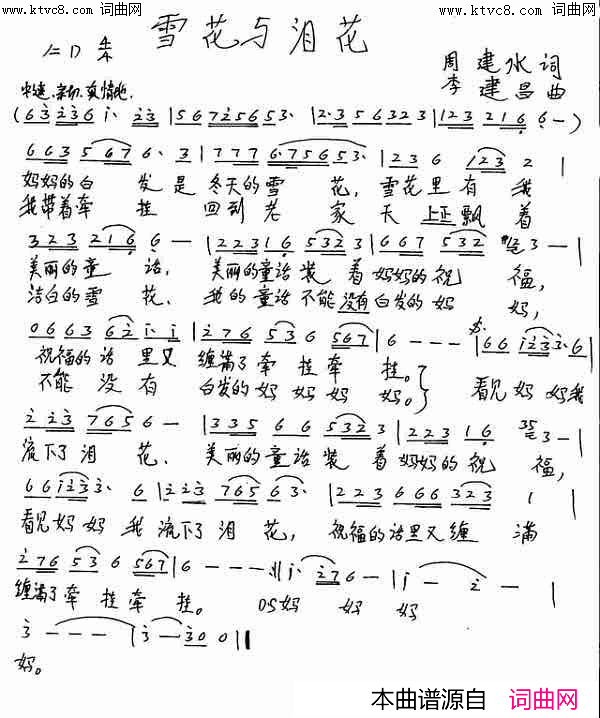 雪花与泪花(视频)简谱-张定月演唱-张定月曲谱1