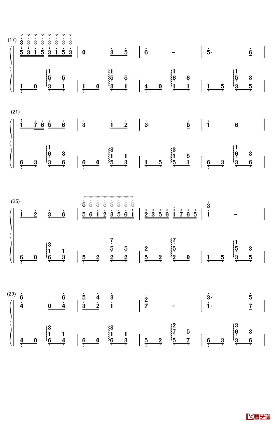 让我们荡起双浆钢琴简谱-数字双手-刘炽2