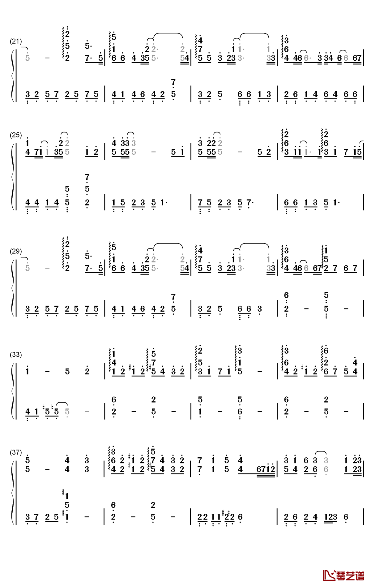 愿得一心人钢琴简谱-数字双手-周深2