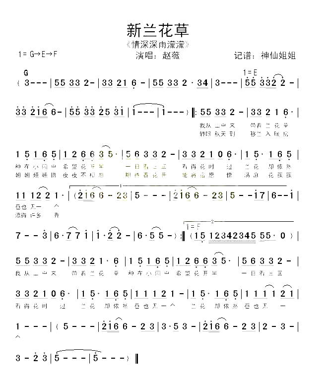 新兰花草《情深深雨濛濛》简谱-赵薇演唱1