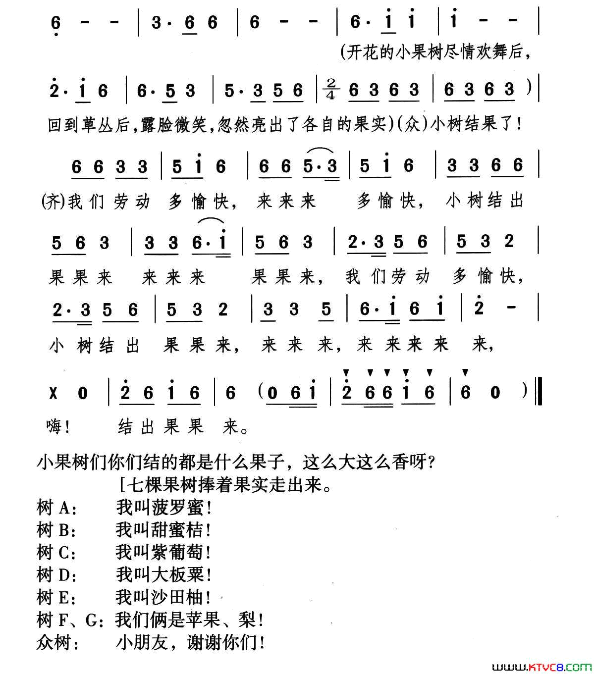 雨露阳光春风儿童歌舞剧《七棵小果树》曲三简谱1