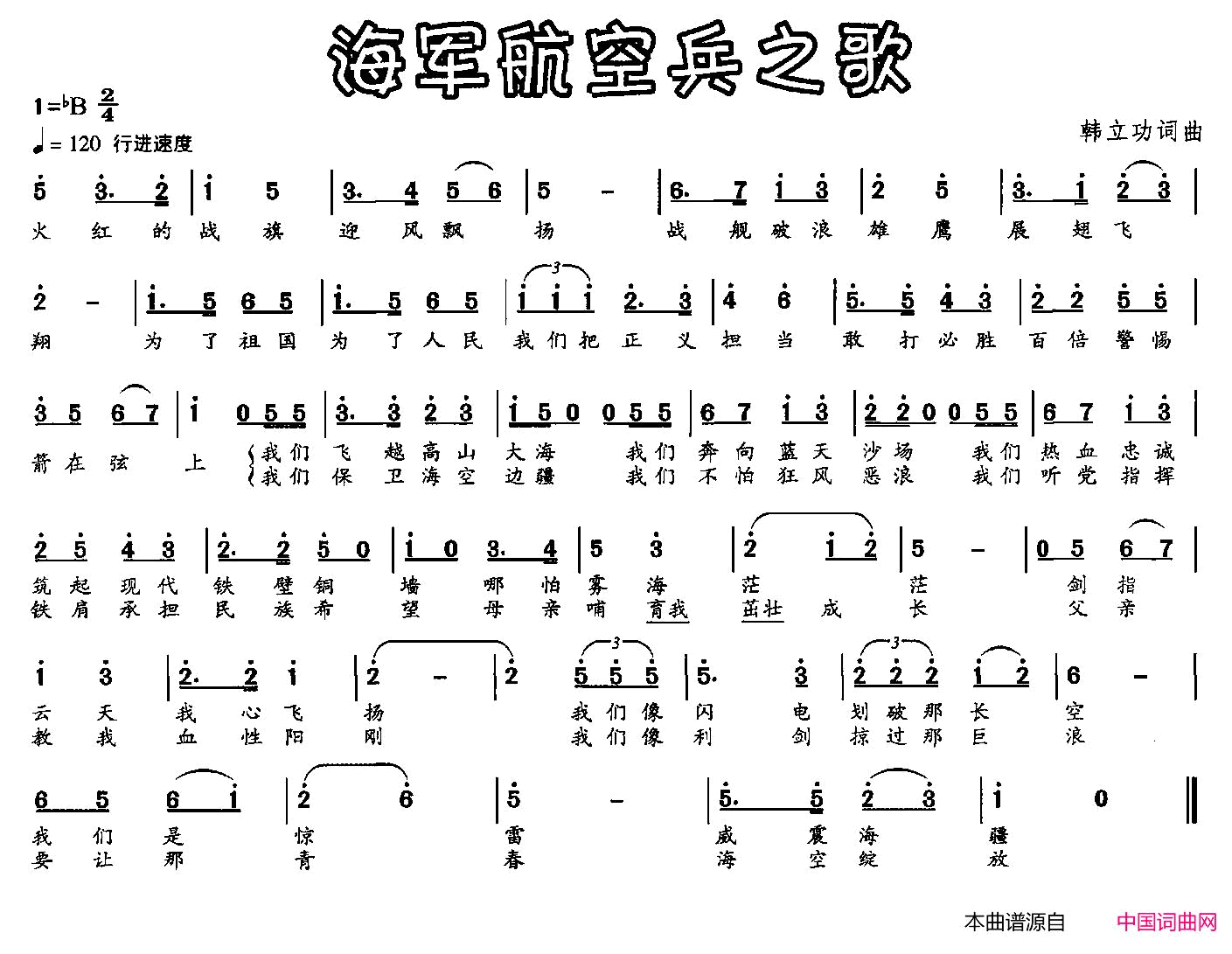 海军航空兵之歌简谱1