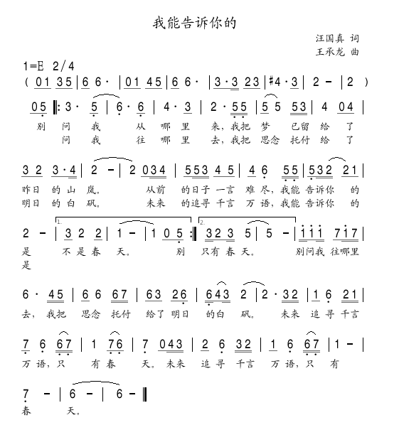 我能告诉你的简谱1