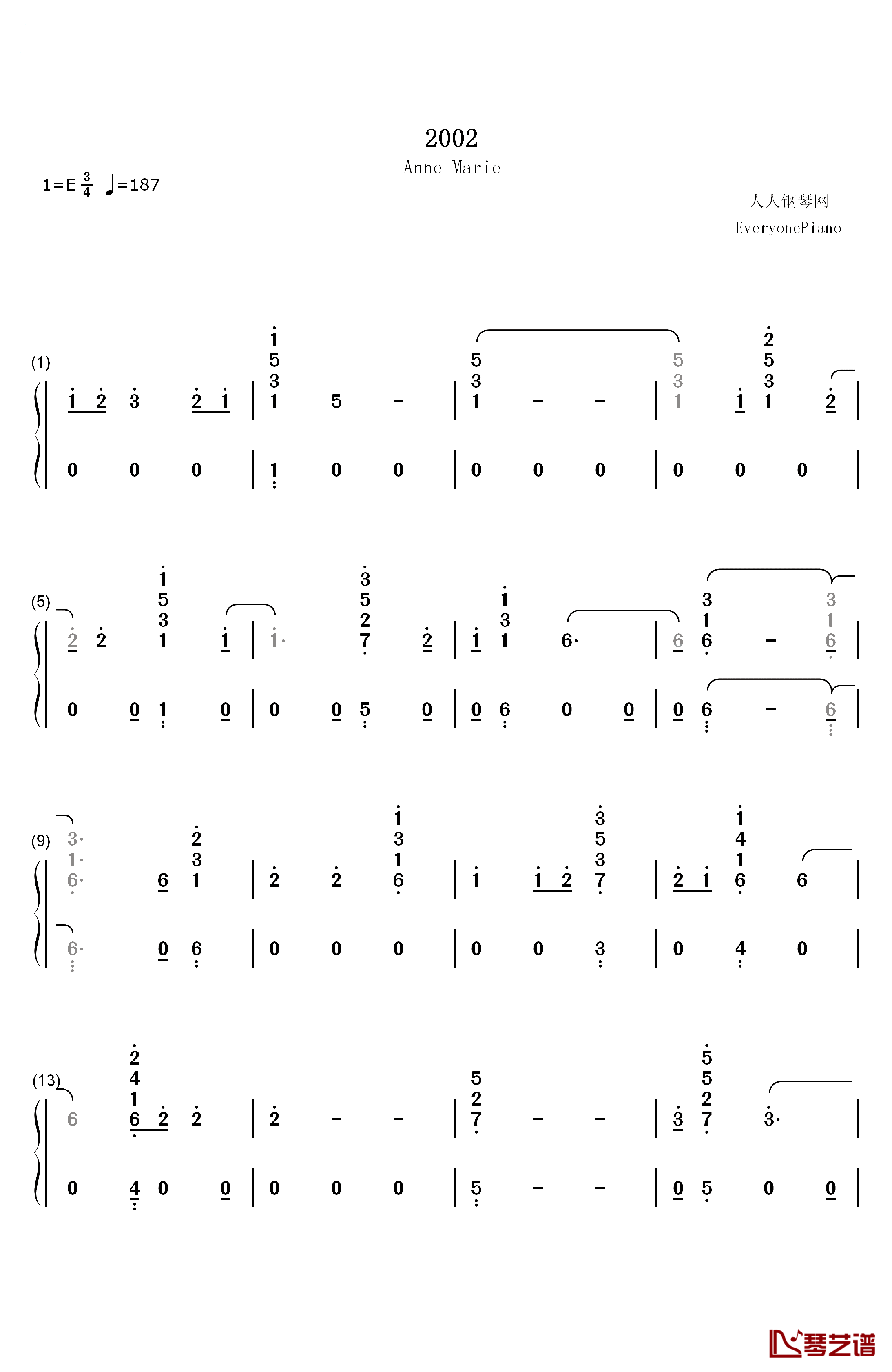 2002钢琴简谱-数字双手-Anne-Marie1