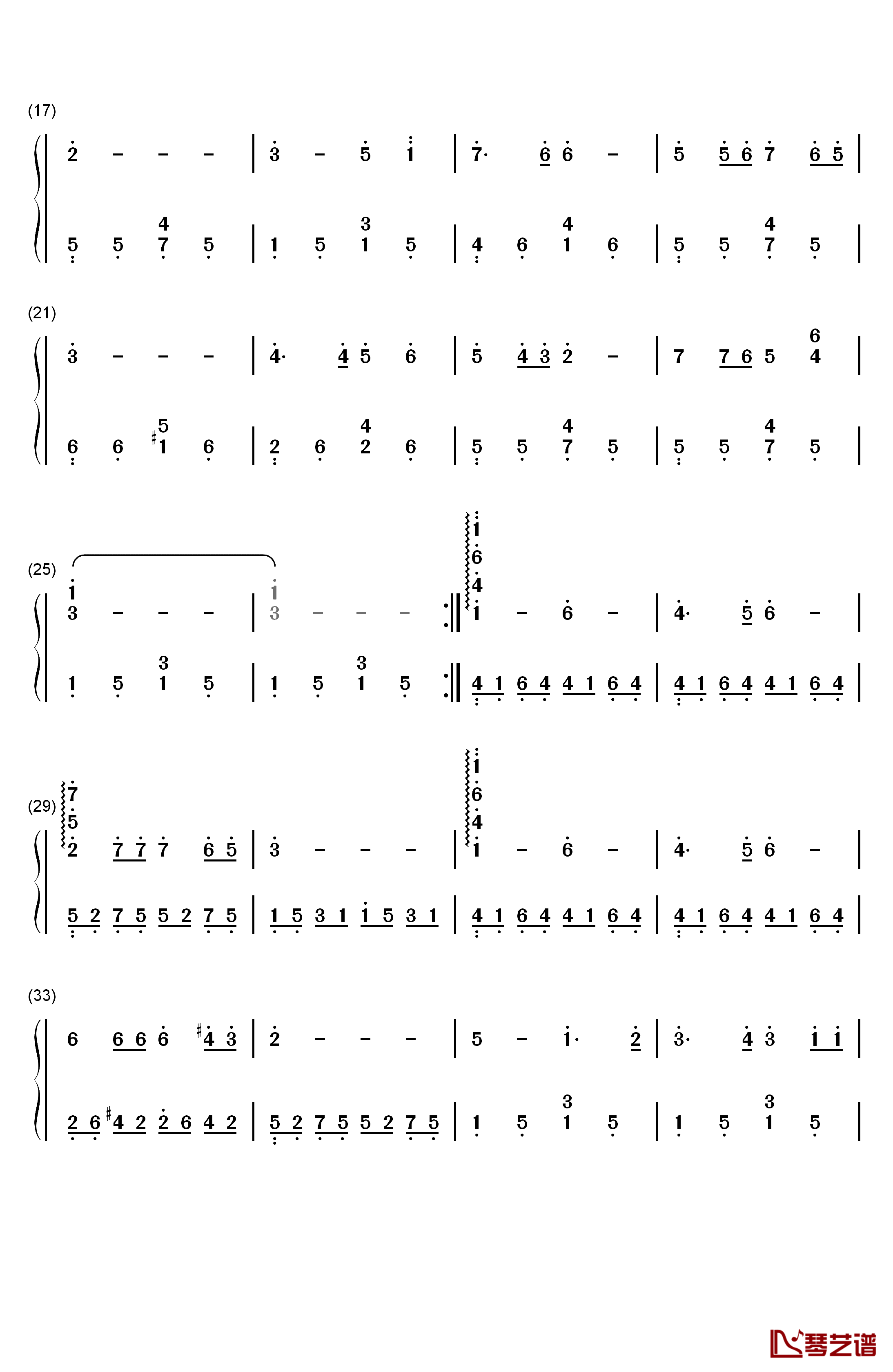 同一首歌钢琴简谱-数字双手-毛阿敏2