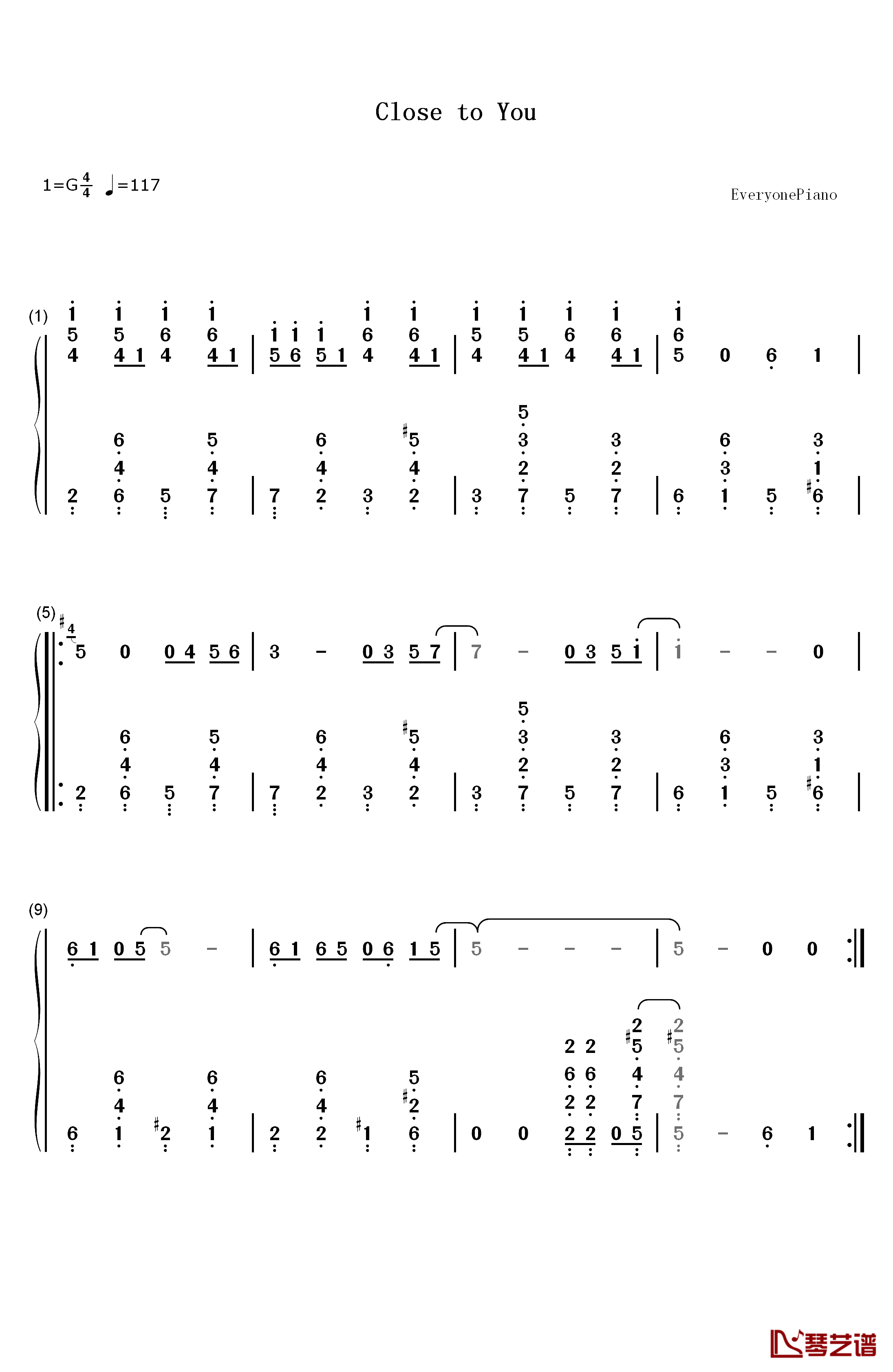 Close To You钢琴简谱-数字双手-朋特乐队  The Carpenters1