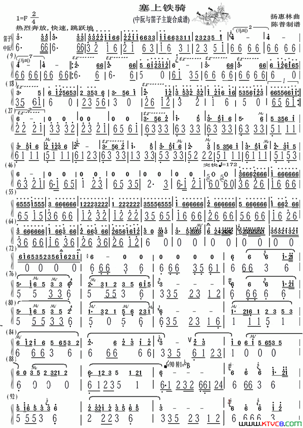 赛上铁骑中阮与笛子主旋合成谱简谱1
