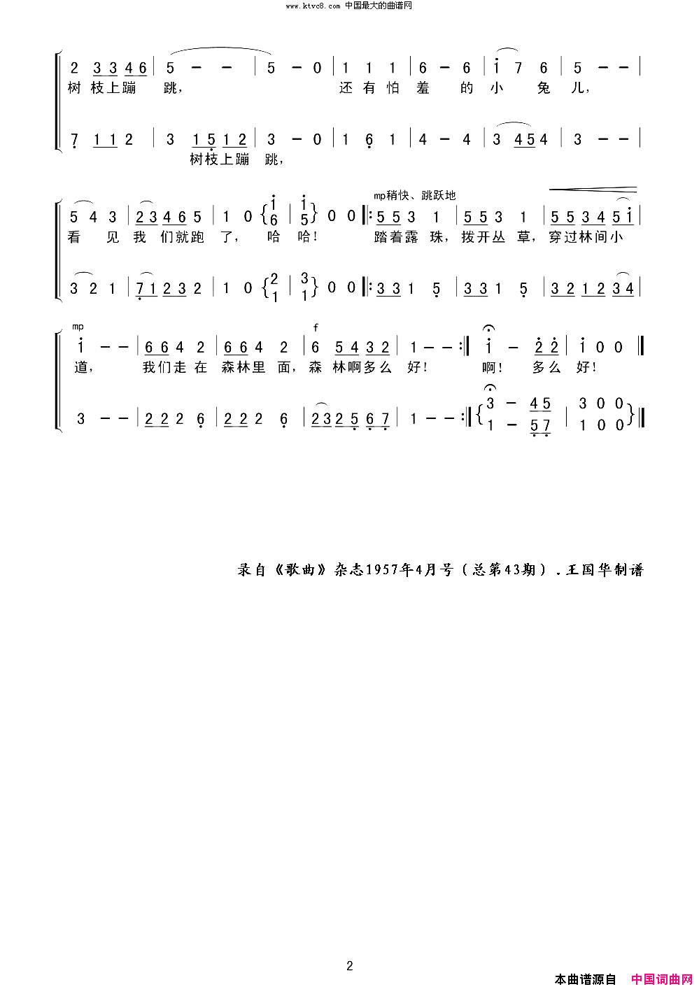 森林啊，多么好老歌制谱.少年歌曲简谱1