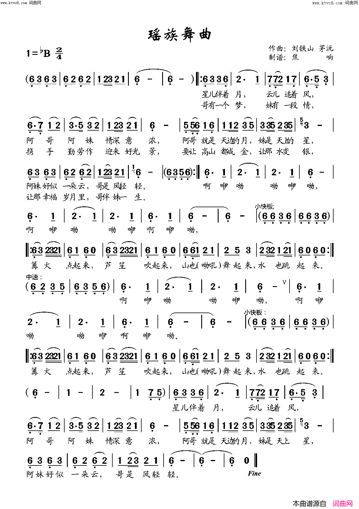 瑶族舞曲简谱-焦响演唱-刘铁山、茅沅/刘铁山、茅沅词曲1