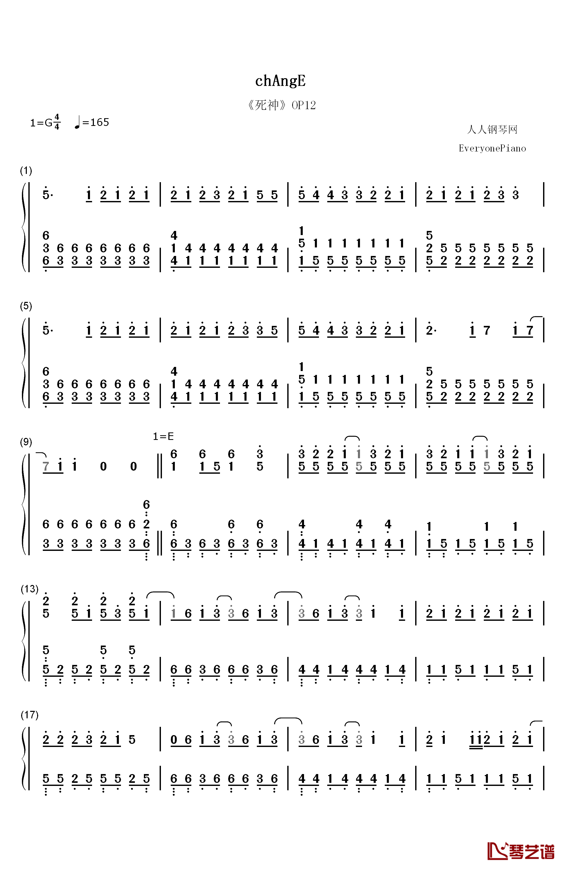 chAngE钢琴简谱-数字双手-miwa1