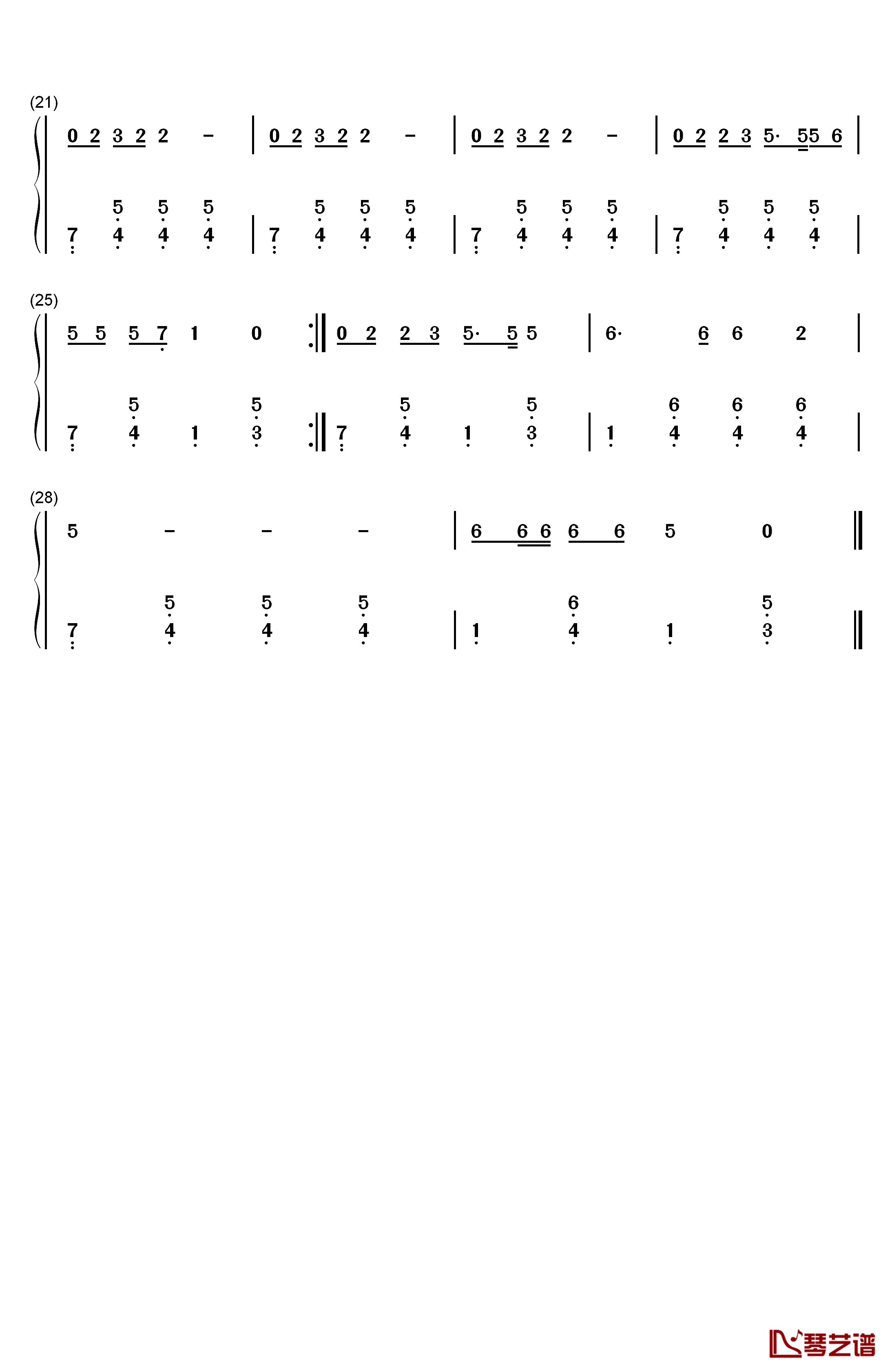 丑小鸭钢琴简谱-数字双手-儿歌2