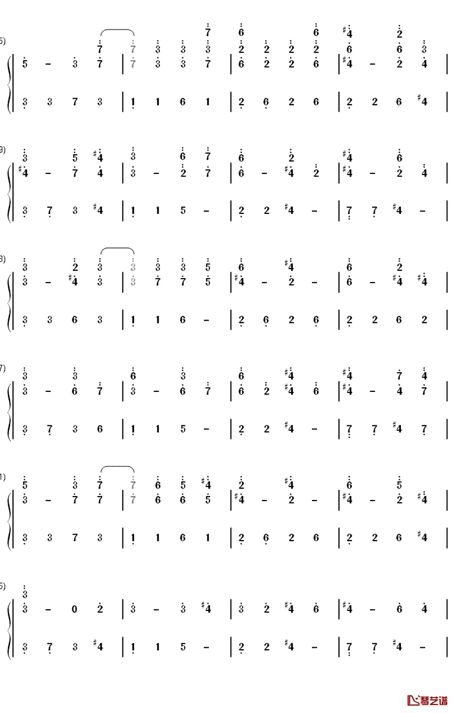 追寻钢琴简谱-数字双手-Music゛◆伤逝ゝ3