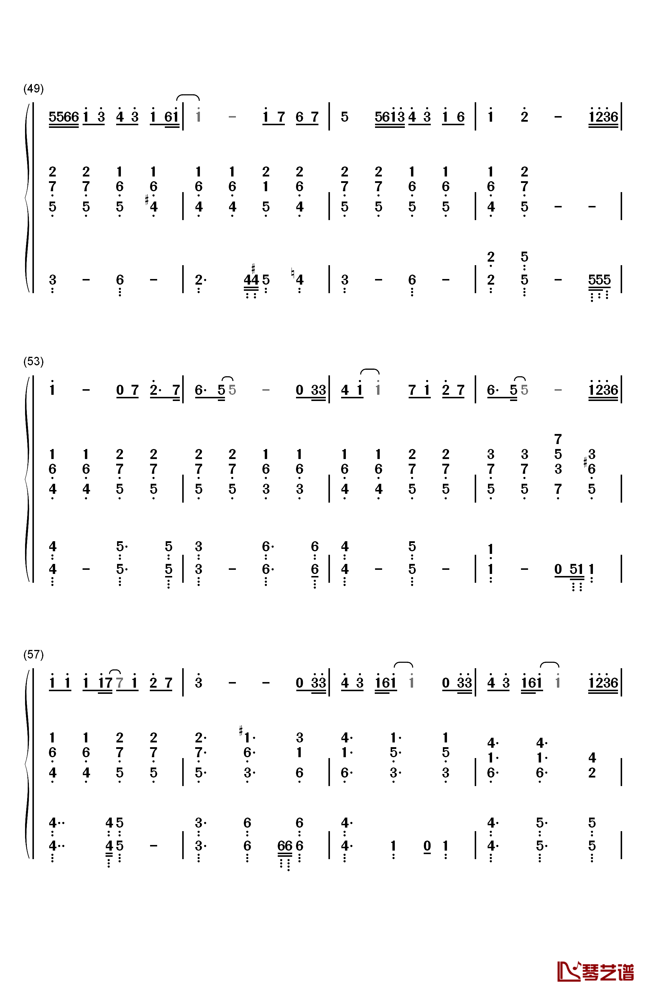 三国駅钢琴简谱-数字双手-Aiko5