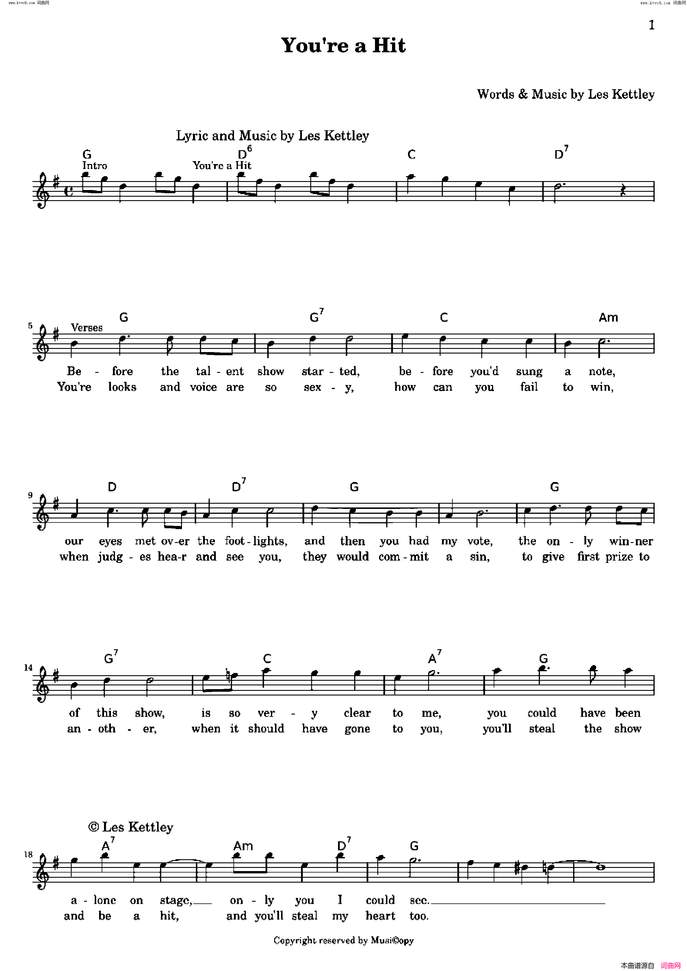 You´re a Hit歌曲 人声伴奏简谱1
